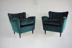 pair of fine Maurizio Tempestini forest green velvet armchairs, Florence, 1938