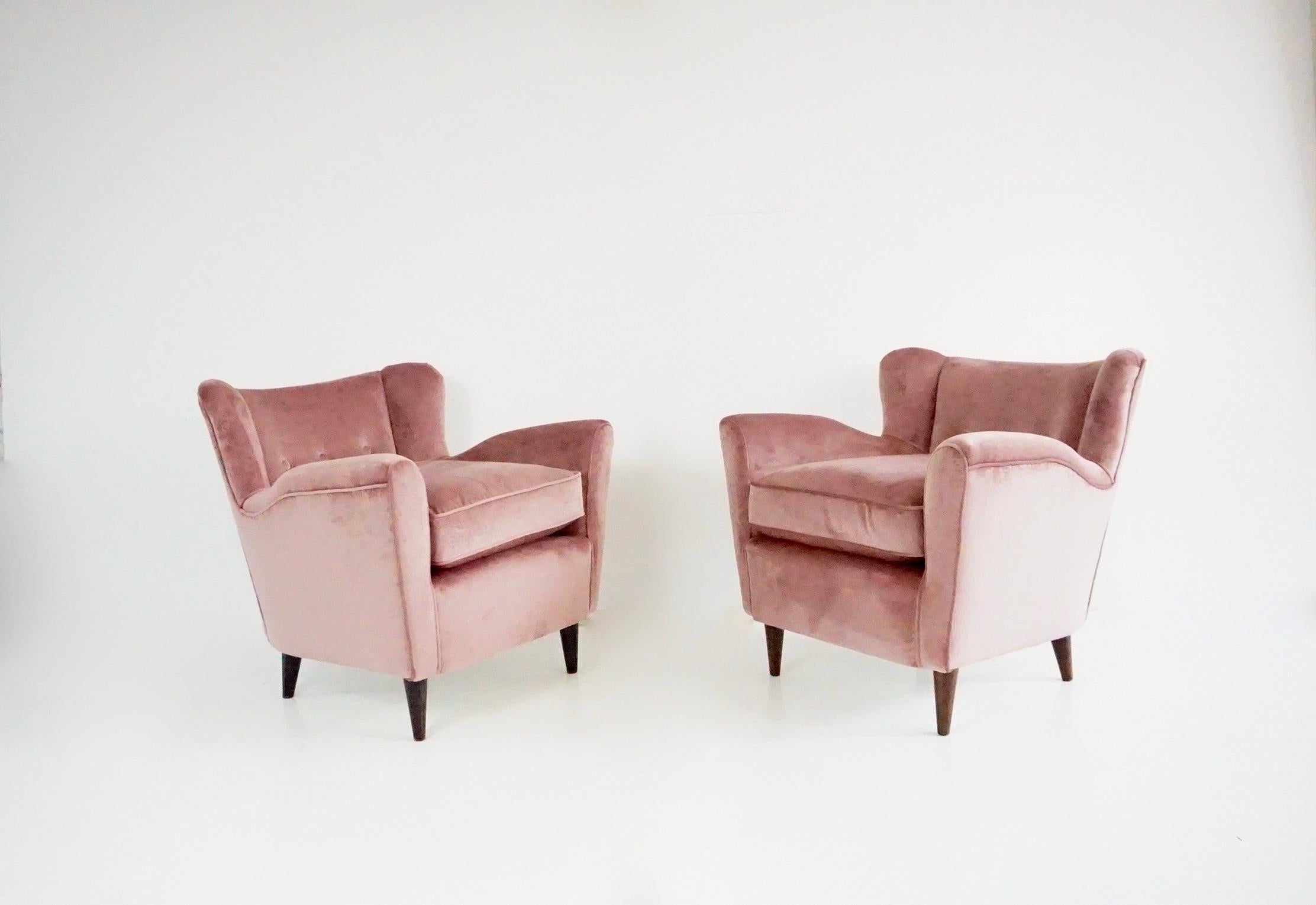Paar feine Maurizio Tempestini alte Rose  Samt-Sessel, Florenz, 1938 (Moderne) im Angebot
