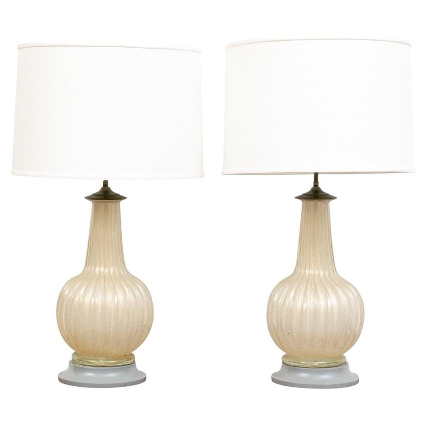 Pair of Fine Murano Gilt Glass Table Lamps