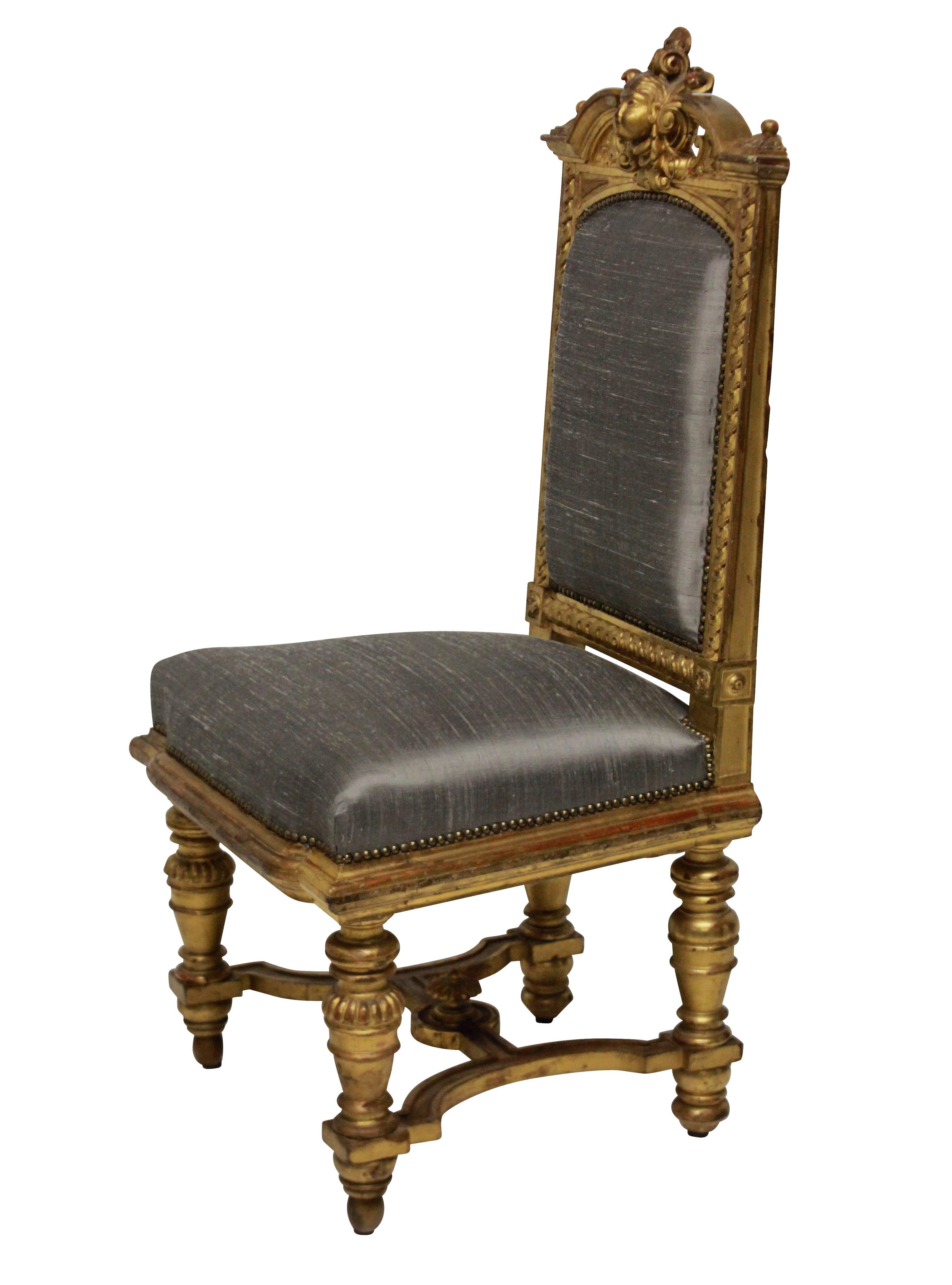 French Pair of Fine Napoleon III Water Gilded Chairs