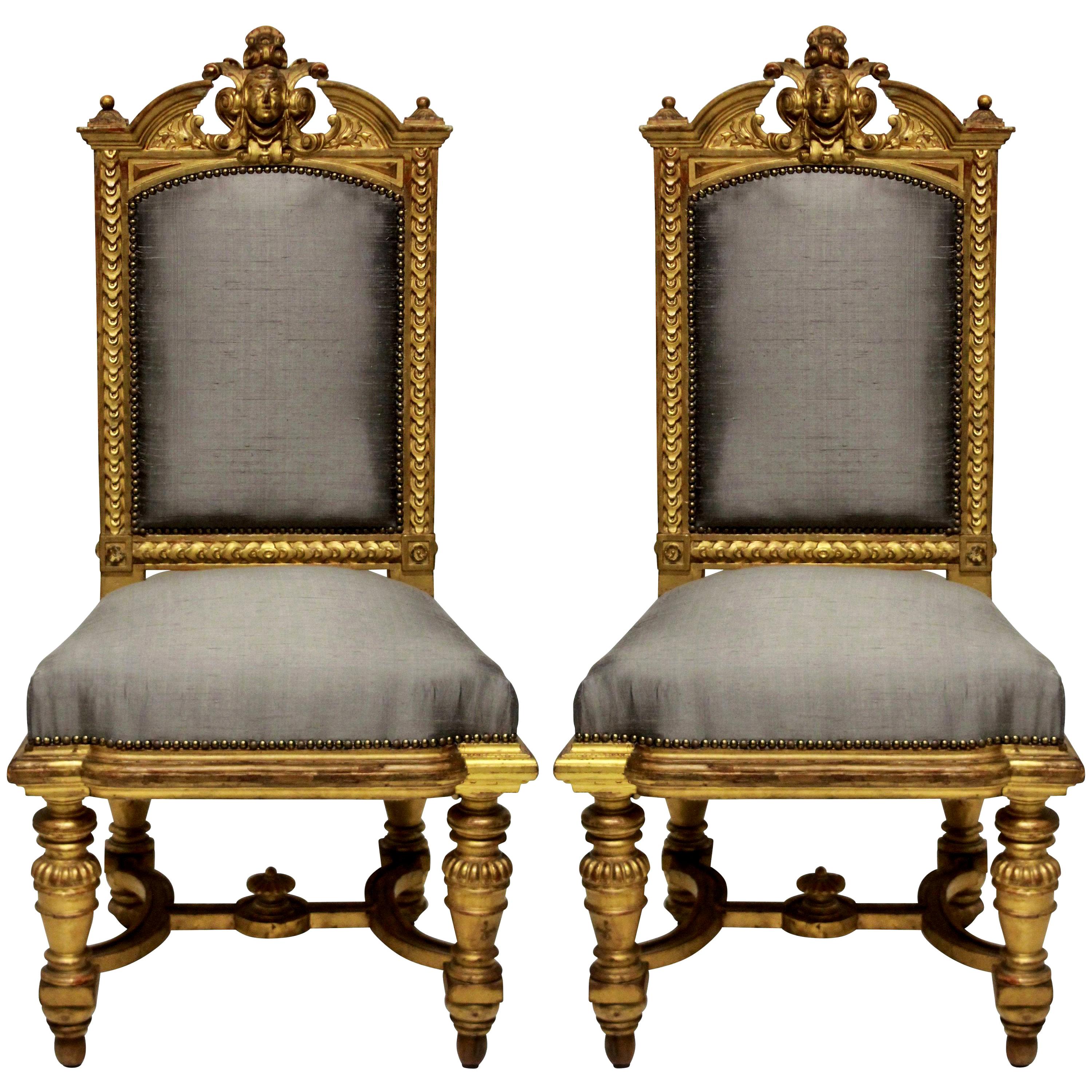 Pair of Fine Napoleon III Water Gilded Chairs