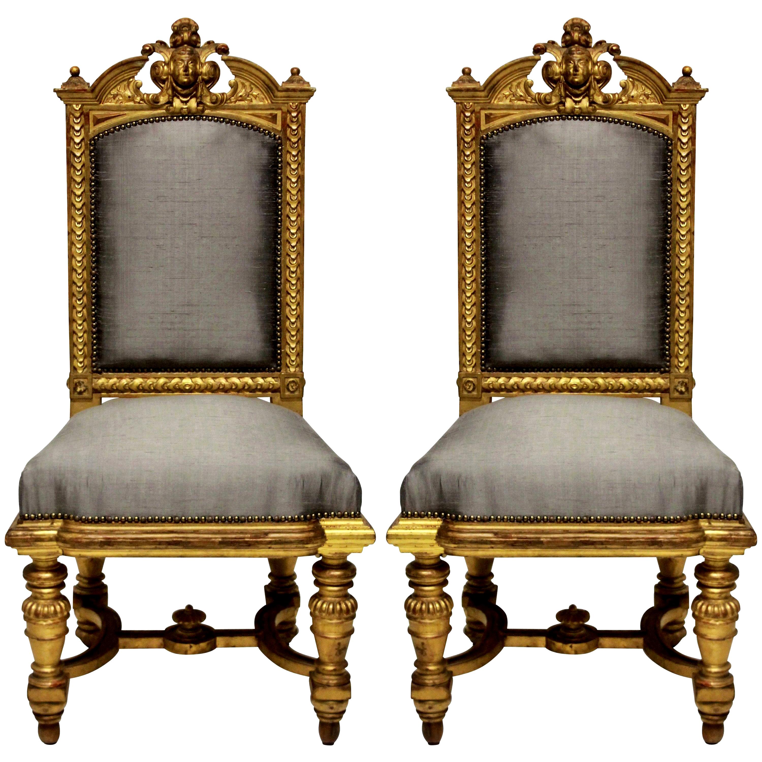 Pair of Fine Napoleon III Water Gilded Chairs