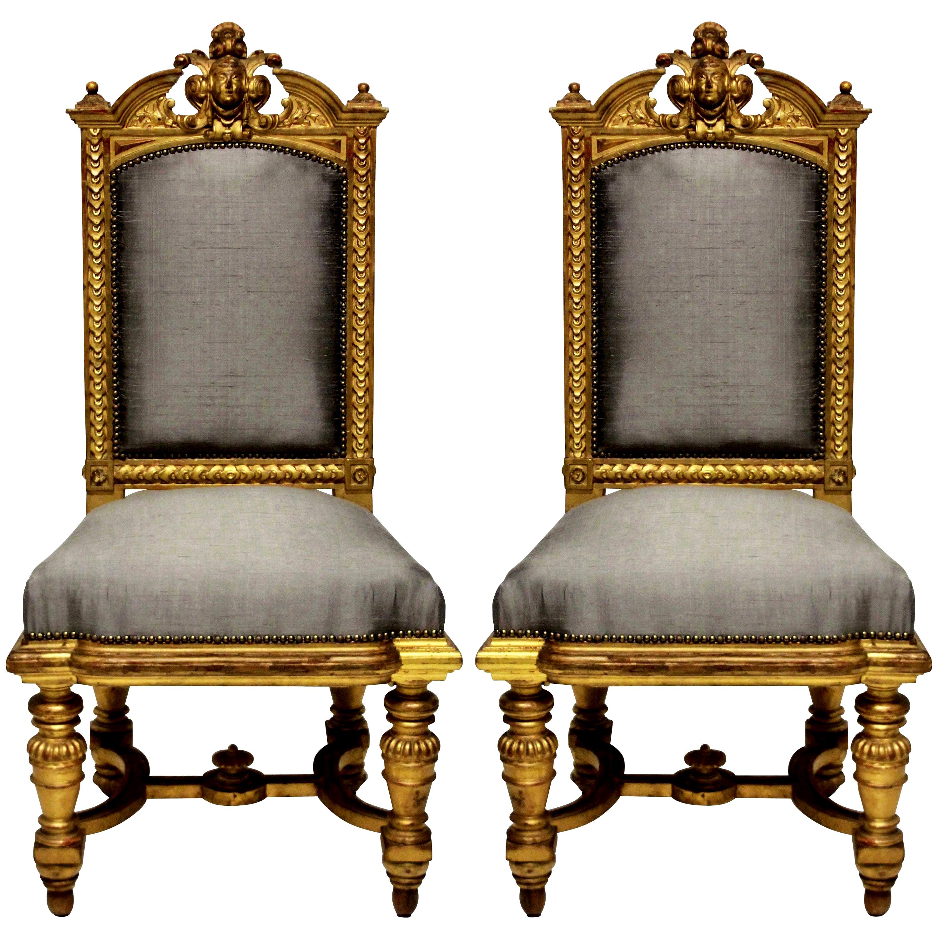 Pair of Fine Napoleon III Water Gilded Chairs