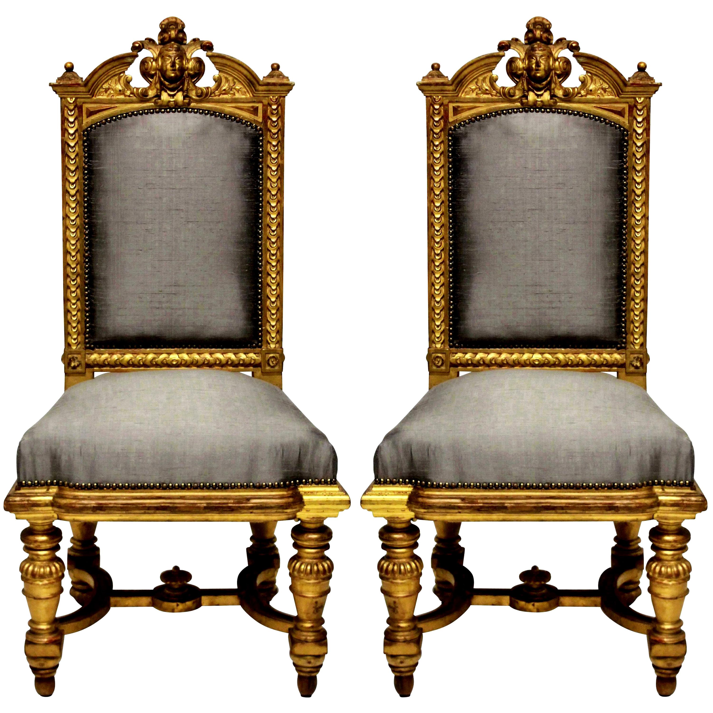 Pair of Fine Napoleon III Water Gilded Chairs