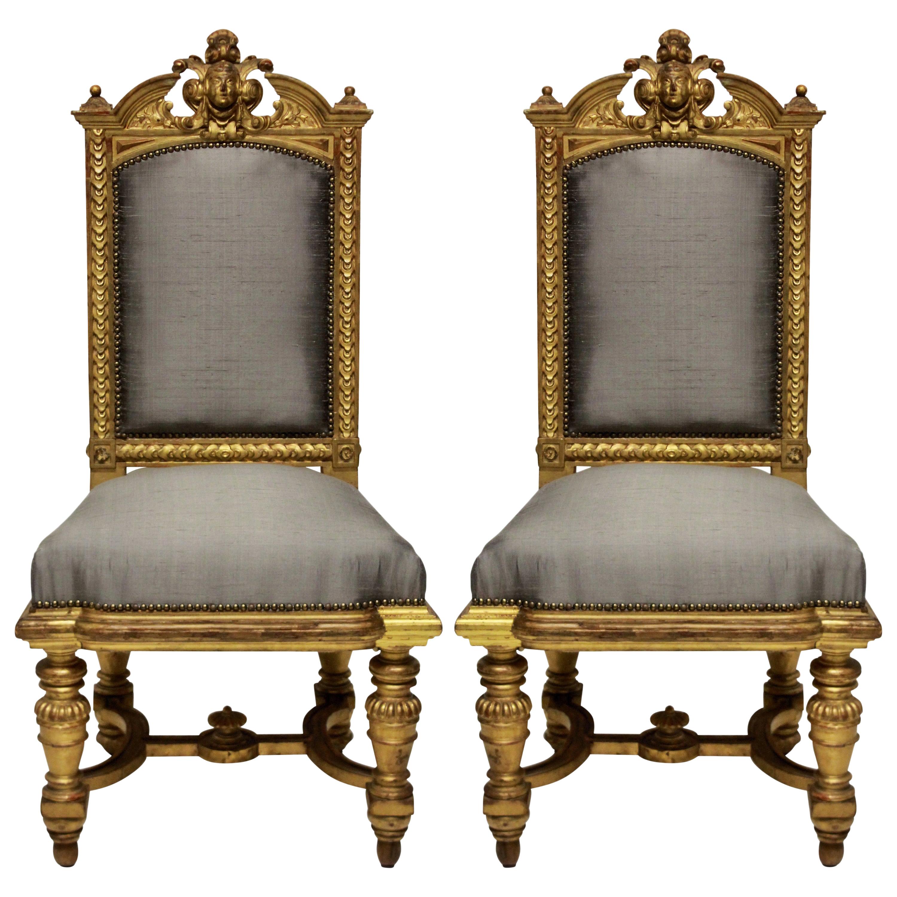 Pair of Fine Napoleon III Water Gilded Chairs