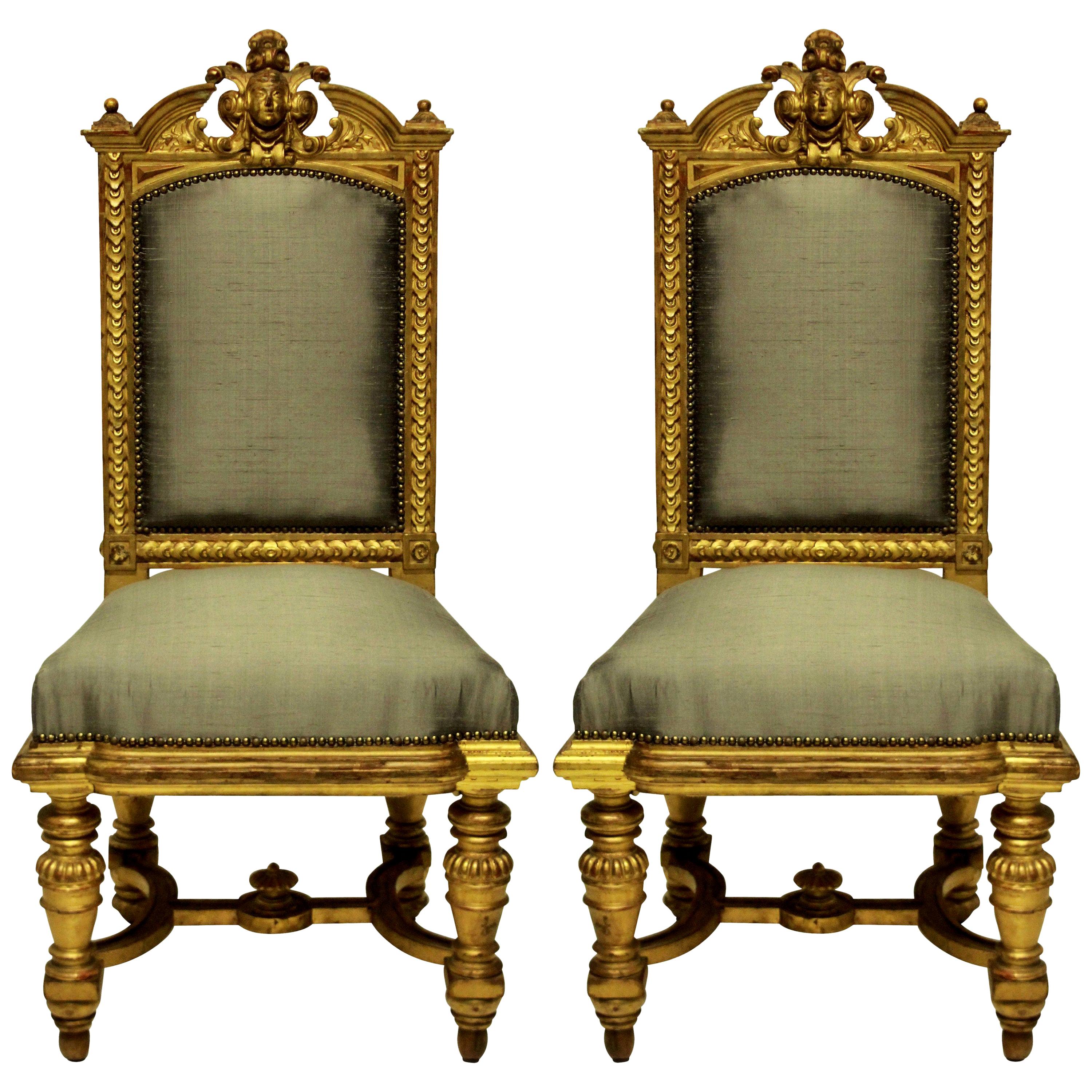 Pair of Fine Napoleon III Water Gilded Chairs