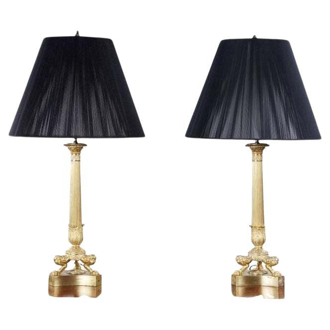 Pair of Fine Neoclassical Bronze Lamps For Sale