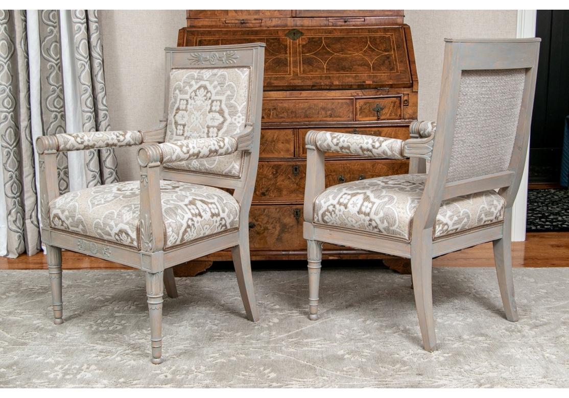 Pair of Fine Neoclassical Style Paint Decorated Arm Chairs For Sale 9