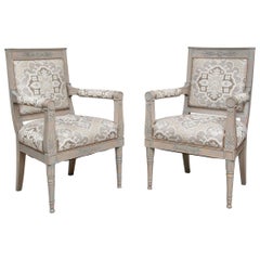 Vintage Pair of Fine Neoclassical Style Paint Decorated Arm Chairs