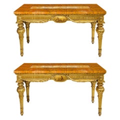 Pair of Fine North Italian Giltwood Side Tables/Consoles with Marble Tops