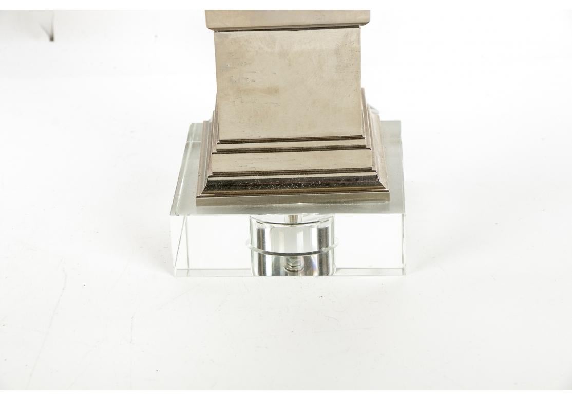 Pair of Fine Obelisk Form Table Lamps in Chrome and Lucite 1