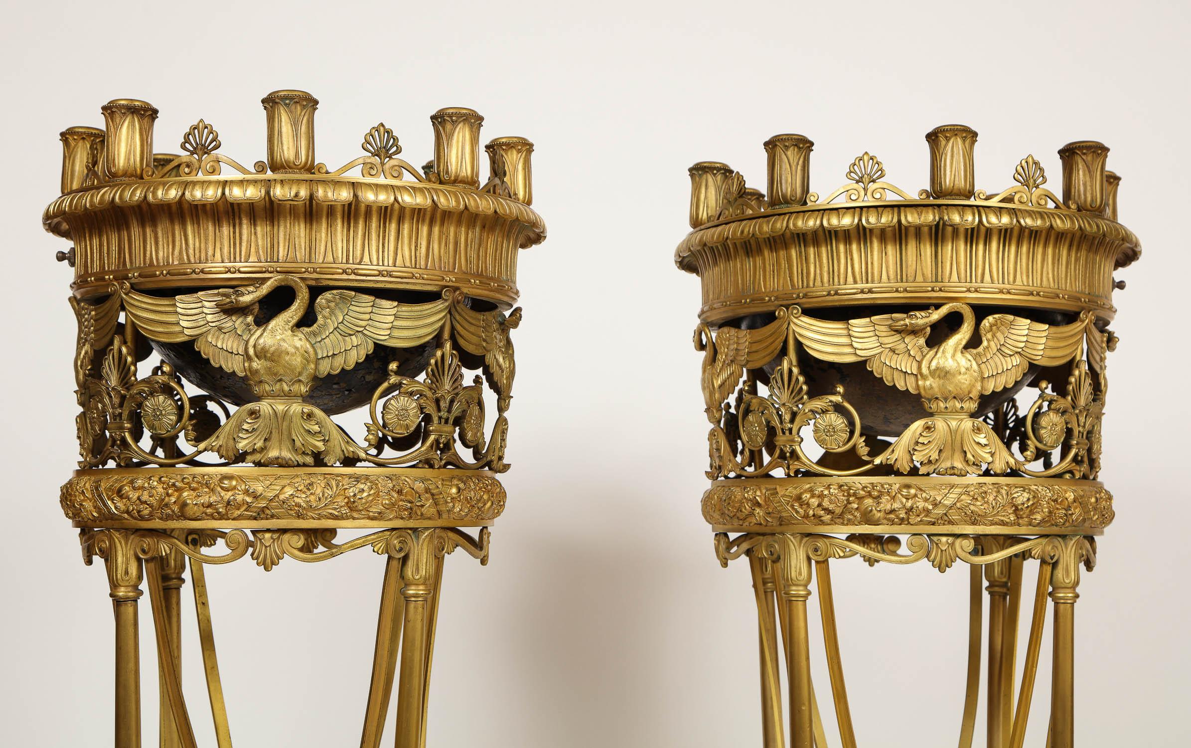 Pair of Fine Ormolu and Green Marble Eight-Light Torcheres/Centerpieces For Sale 3