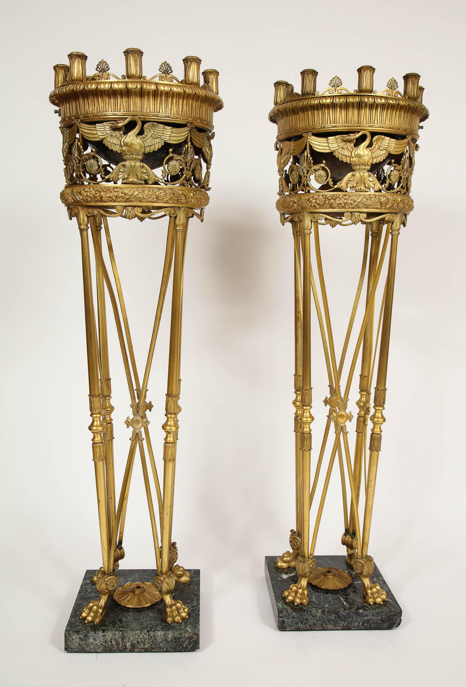 Pair of Fine Ormolu and Green Marble Eight-Light Torcheres/Centerpieces For Sale 4