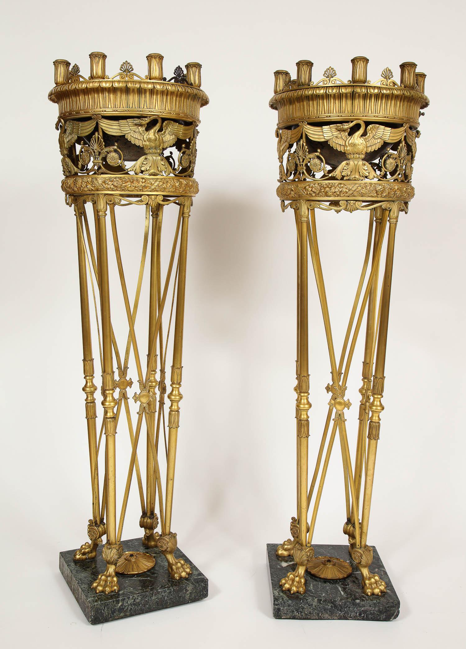 Pair of Fine Ormolu and Green Marble Eight-Light Torcheres/Centerpieces In Excellent Condition For Sale In New York, NY