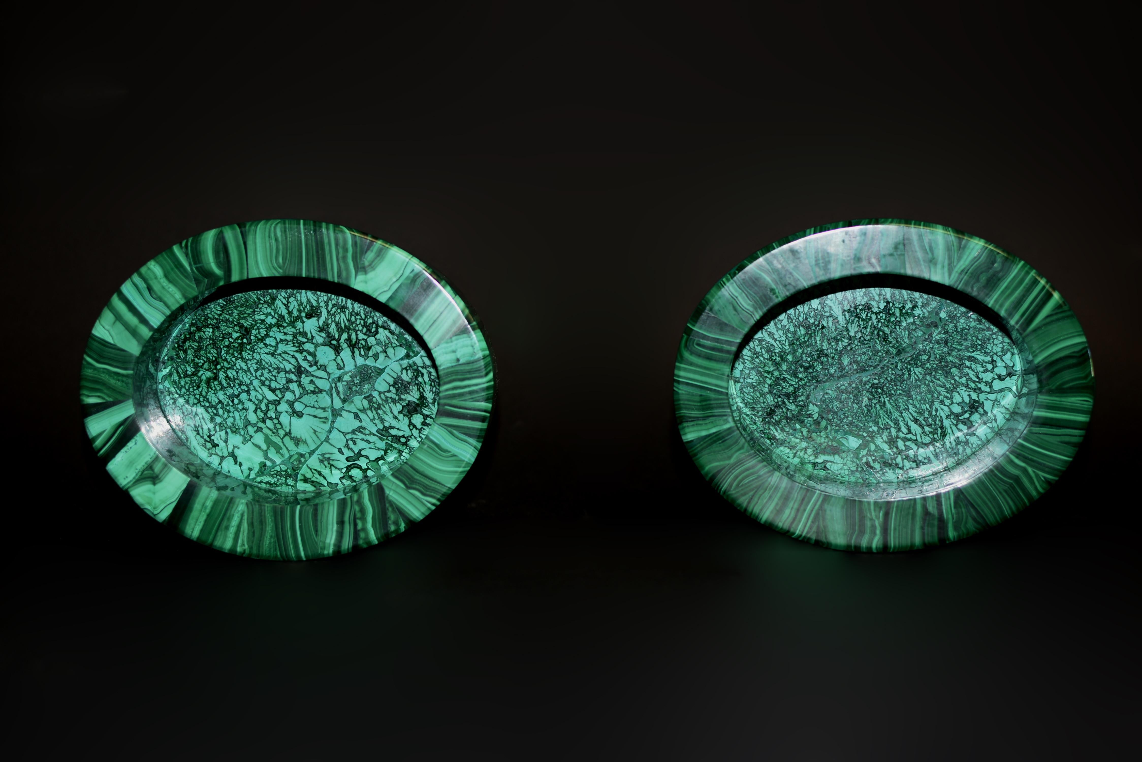 Pair of Fine Oval Malachite Boxes 6 Lb For Sale 4