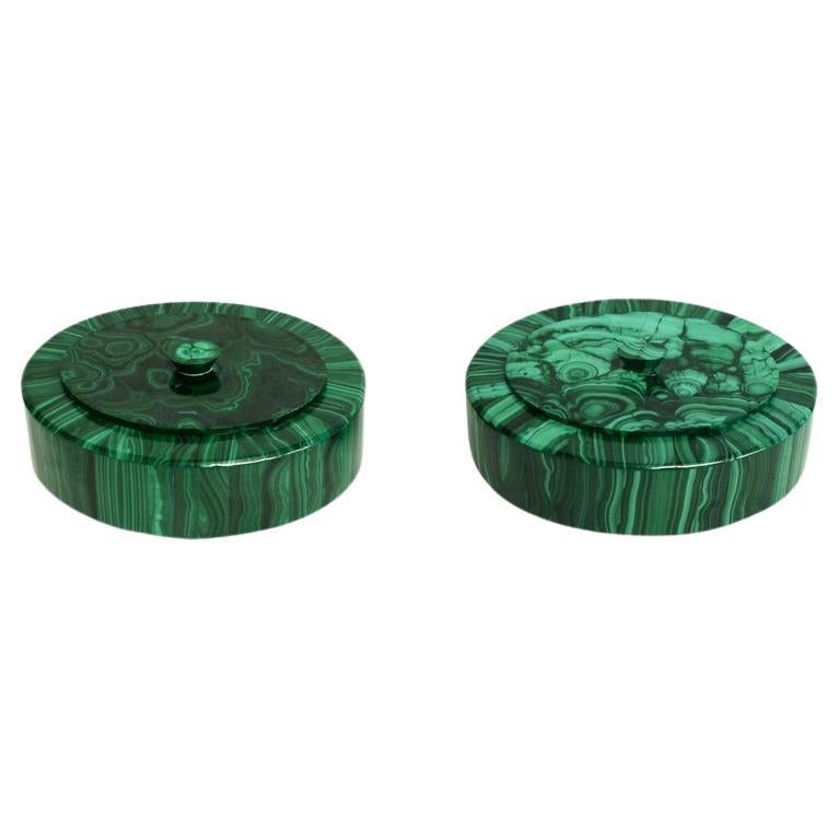 Pair of Fine Oval Malachite Boxes 6 Lb