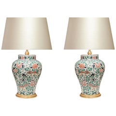 Pair of Fine Painted Famille Verte Porcelain Lamps