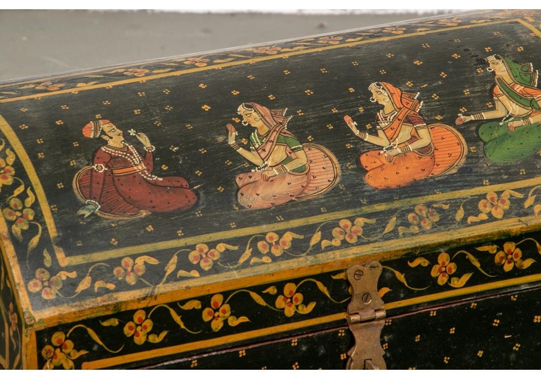Anglo-Indian Pair of Fine Painted Indian Dome Top Trunks For Sale