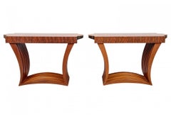 Pair of Fine Post Modern Mixed Wood Console Tables