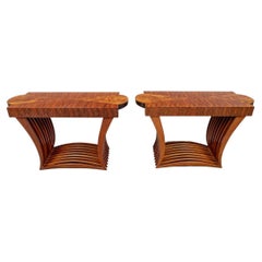 Pair of Fine Post Modern Mixed Wood Console Tables
