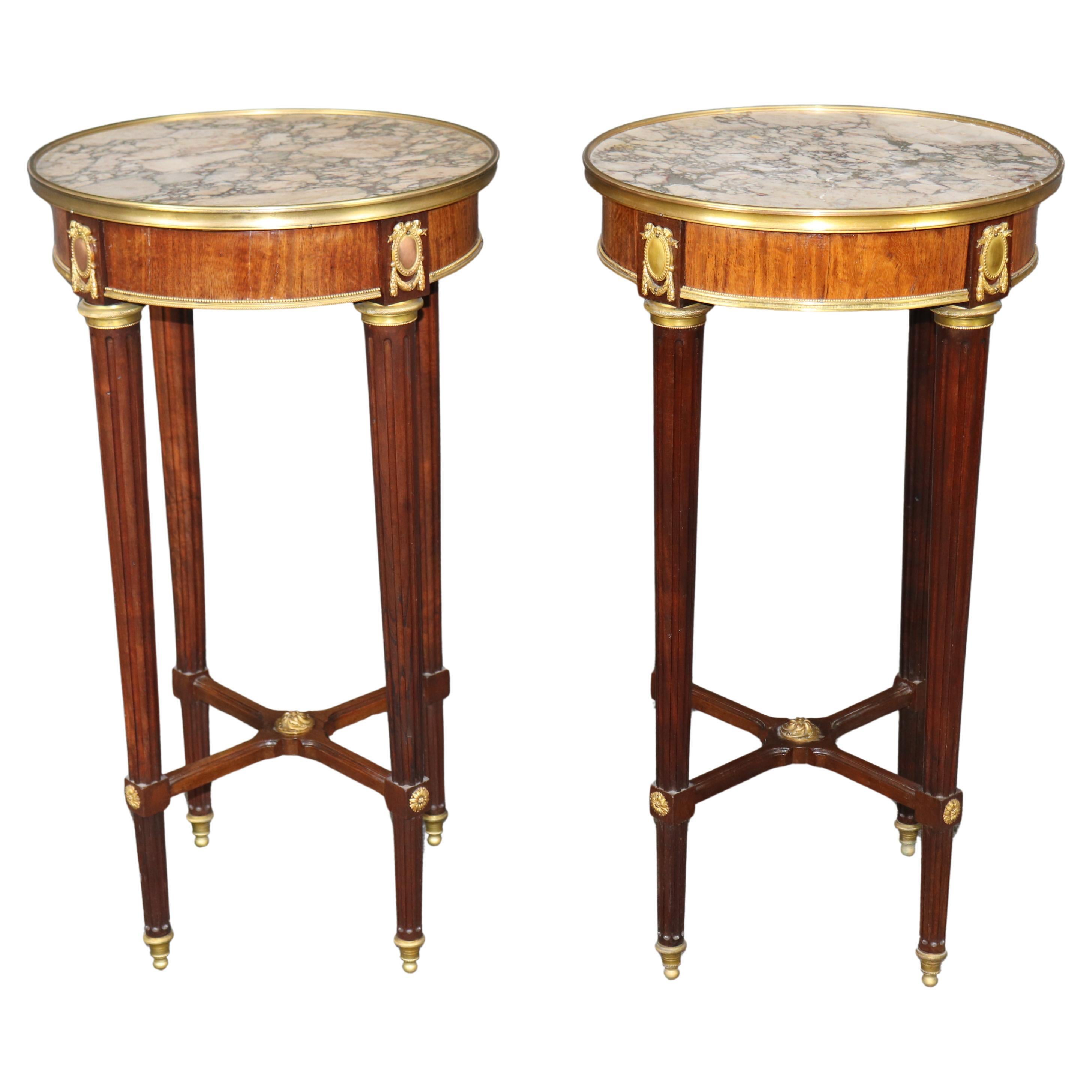 Pair of Fine Quality Breche D' Violette Marble and Bronze Mounted End Tables