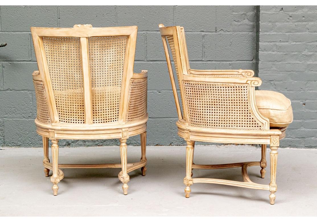 French Provincial Pair of Fine Quality Caned French Style Bergeres For Sale