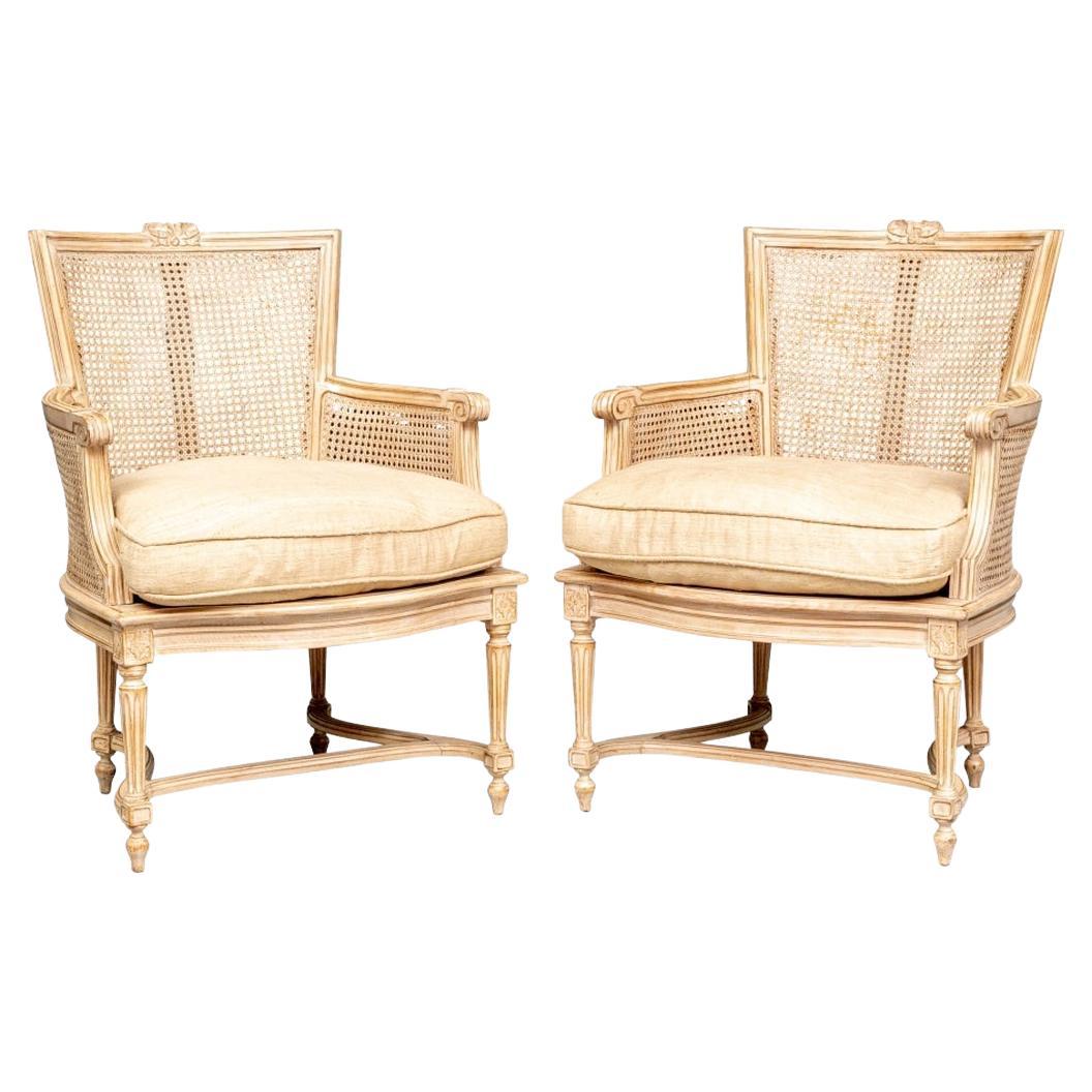 Pair of Fine Quality Caned French Style Bergeres For Sale