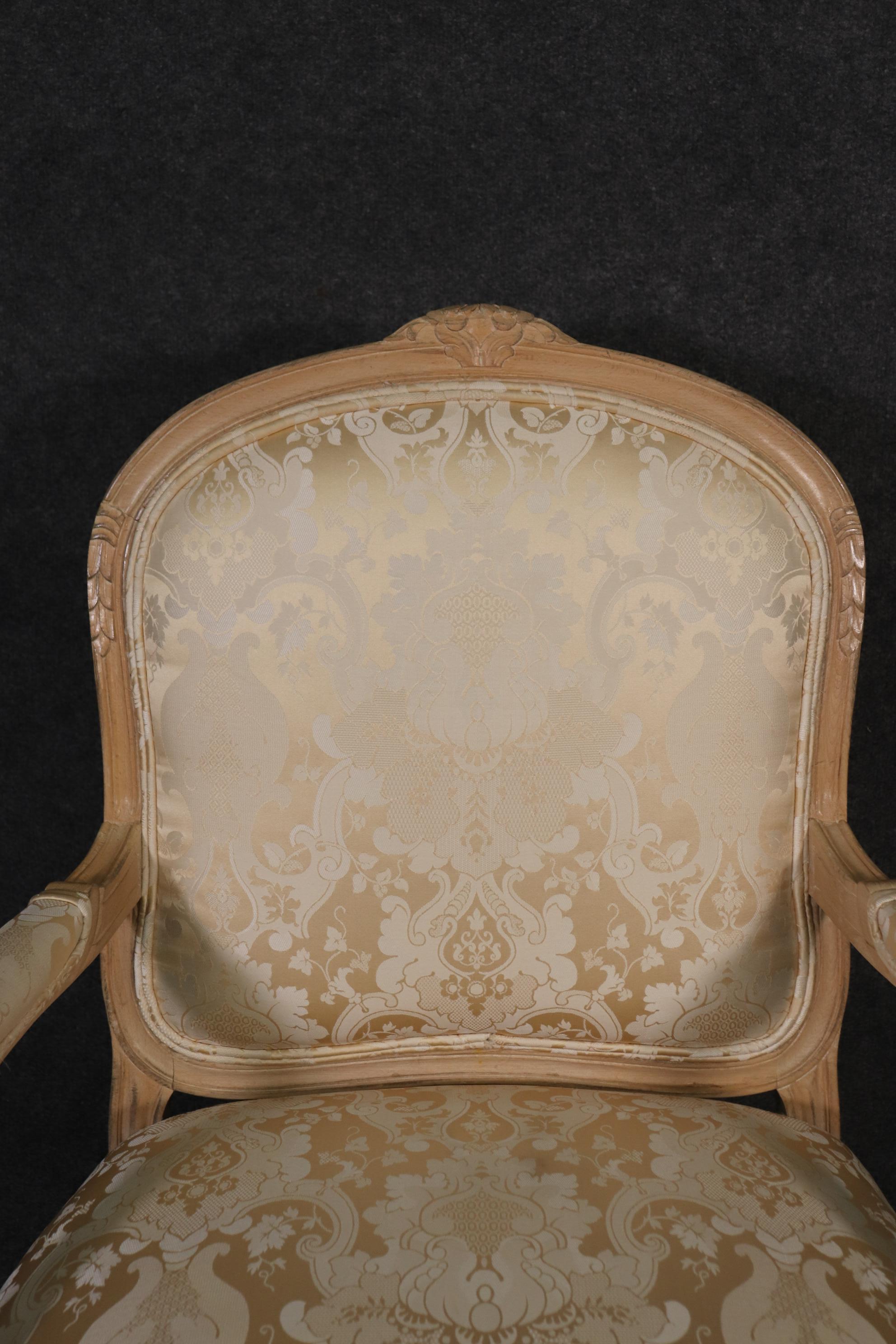 Pair of Fine Quality Carved Limed Beechwood French Louis XV Armchairs Curca 1940 For Sale 5