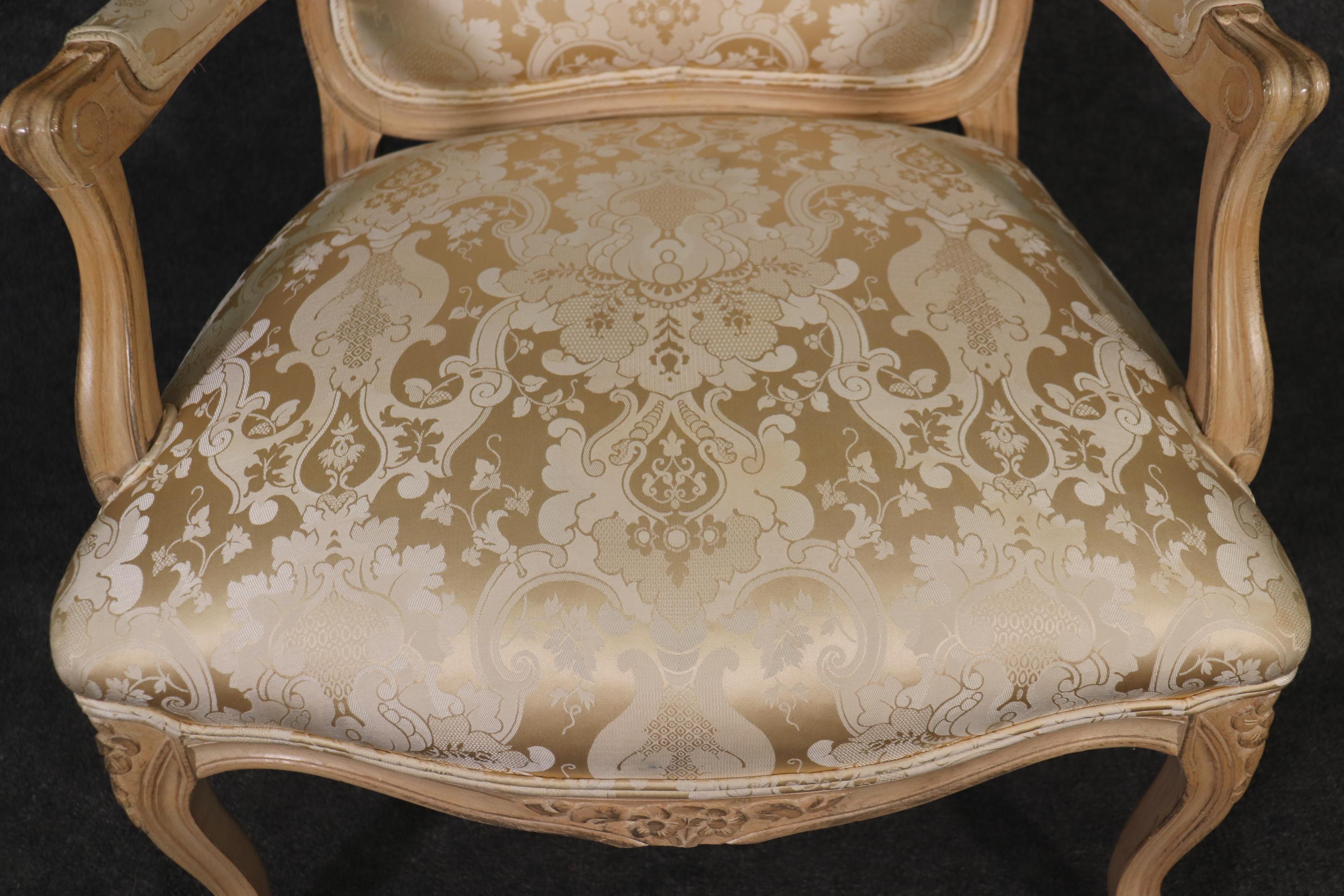 Pair of Fine Quality Carved Limed Beechwood French Louis XV Armchairs Curca 1940 For Sale 6