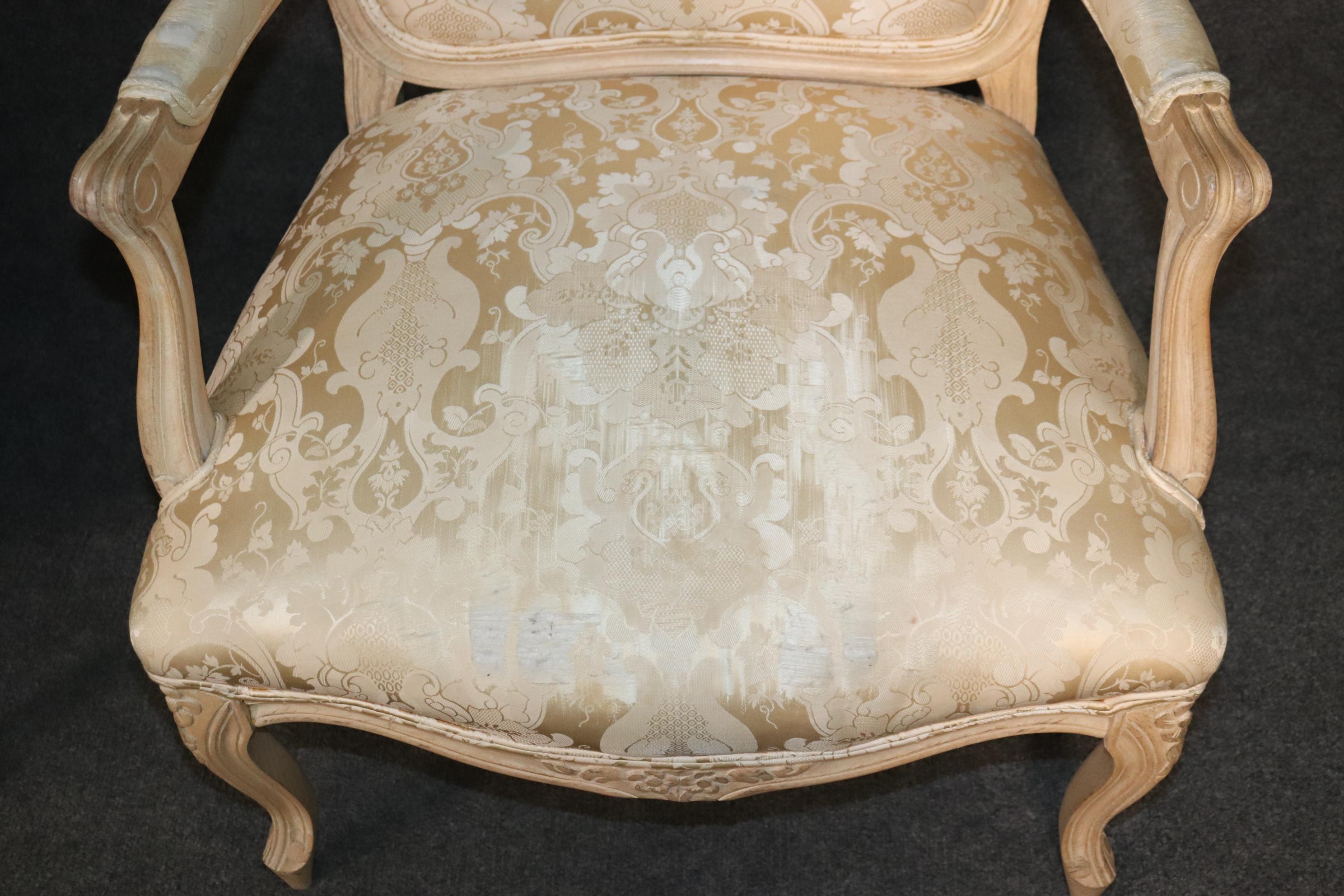 Pair of Fine Quality Carved Limed Beechwood French Louis XV Armchairs Curca 1940 For Sale 7