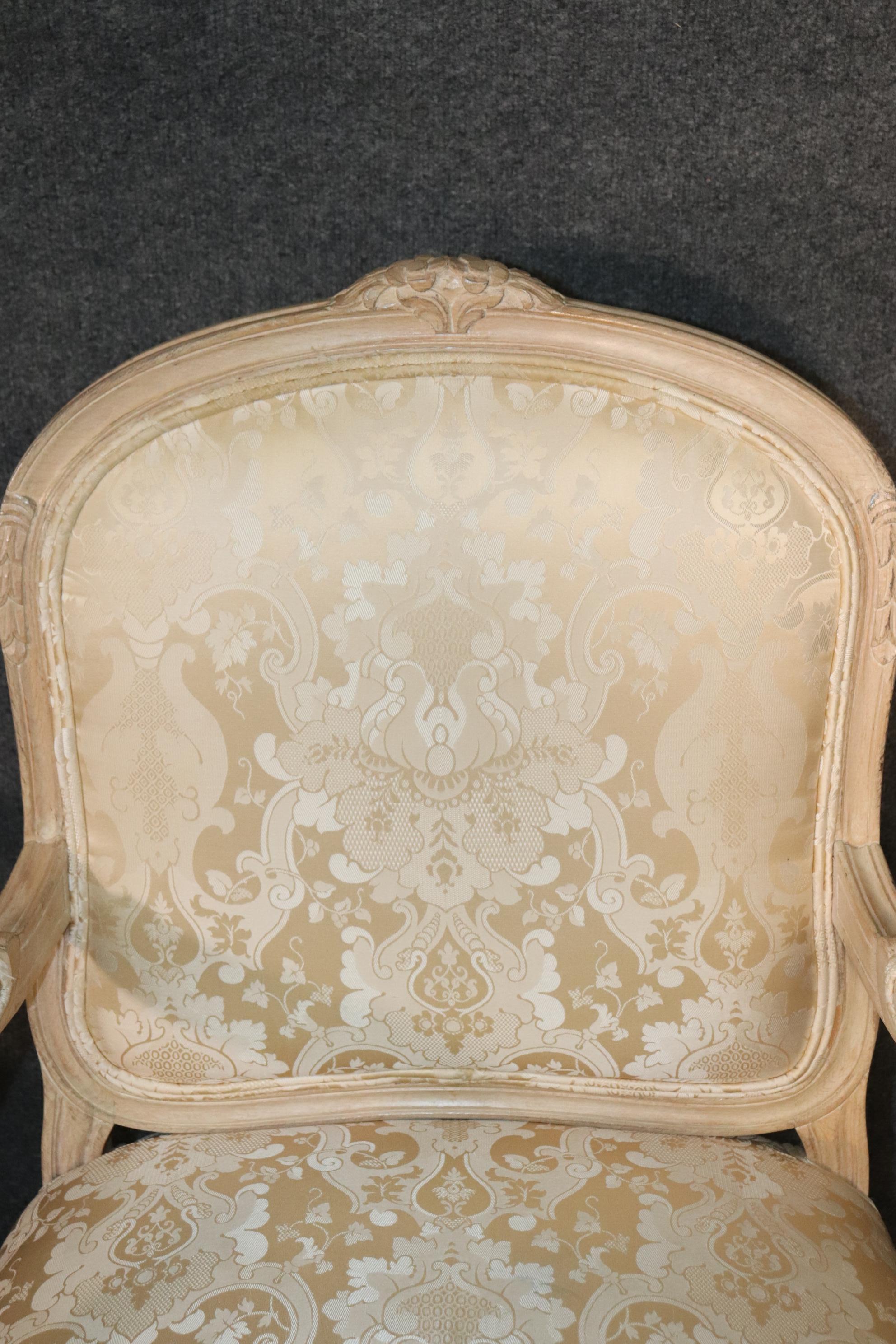 Pair of Fine Quality Carved Limed Beechwood French Louis XV Armchairs Curca 1940 For Sale 8