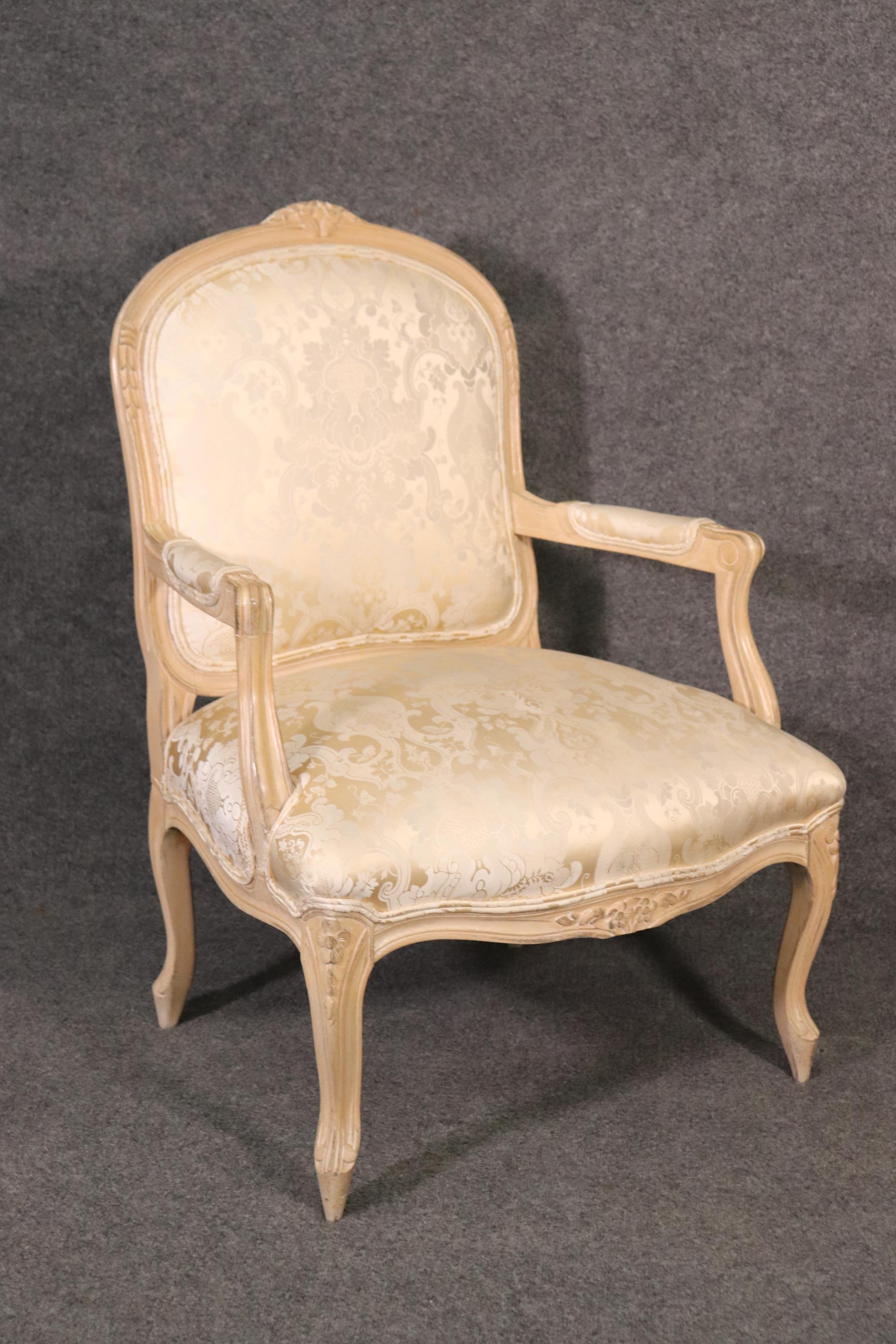 Pair of Fine Quality Carved Limed Beechwood French Louis XV Armchairs Curca 1940 For Sale 2