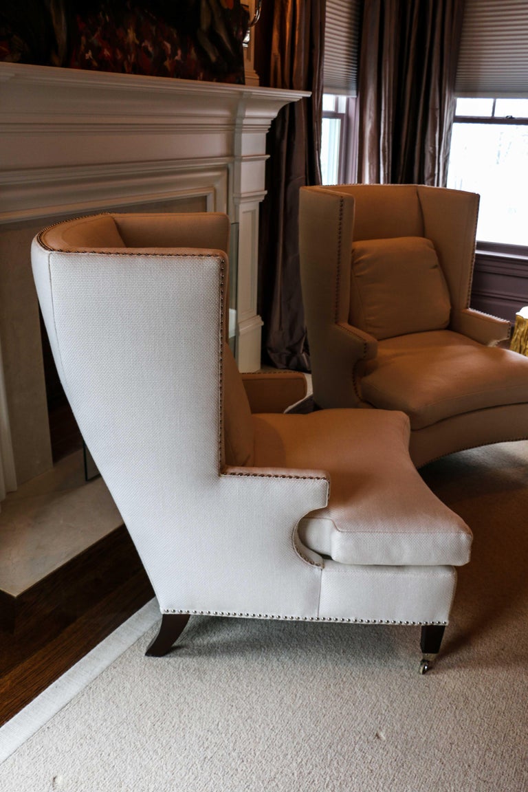Pair of Fine Quality Custom Modern Wing Chair For Sale at 1stdibs