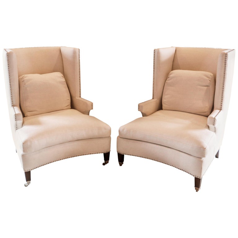 Pair of Fine Quality Custom Modern Wing Chair For Sale at 1stdibs