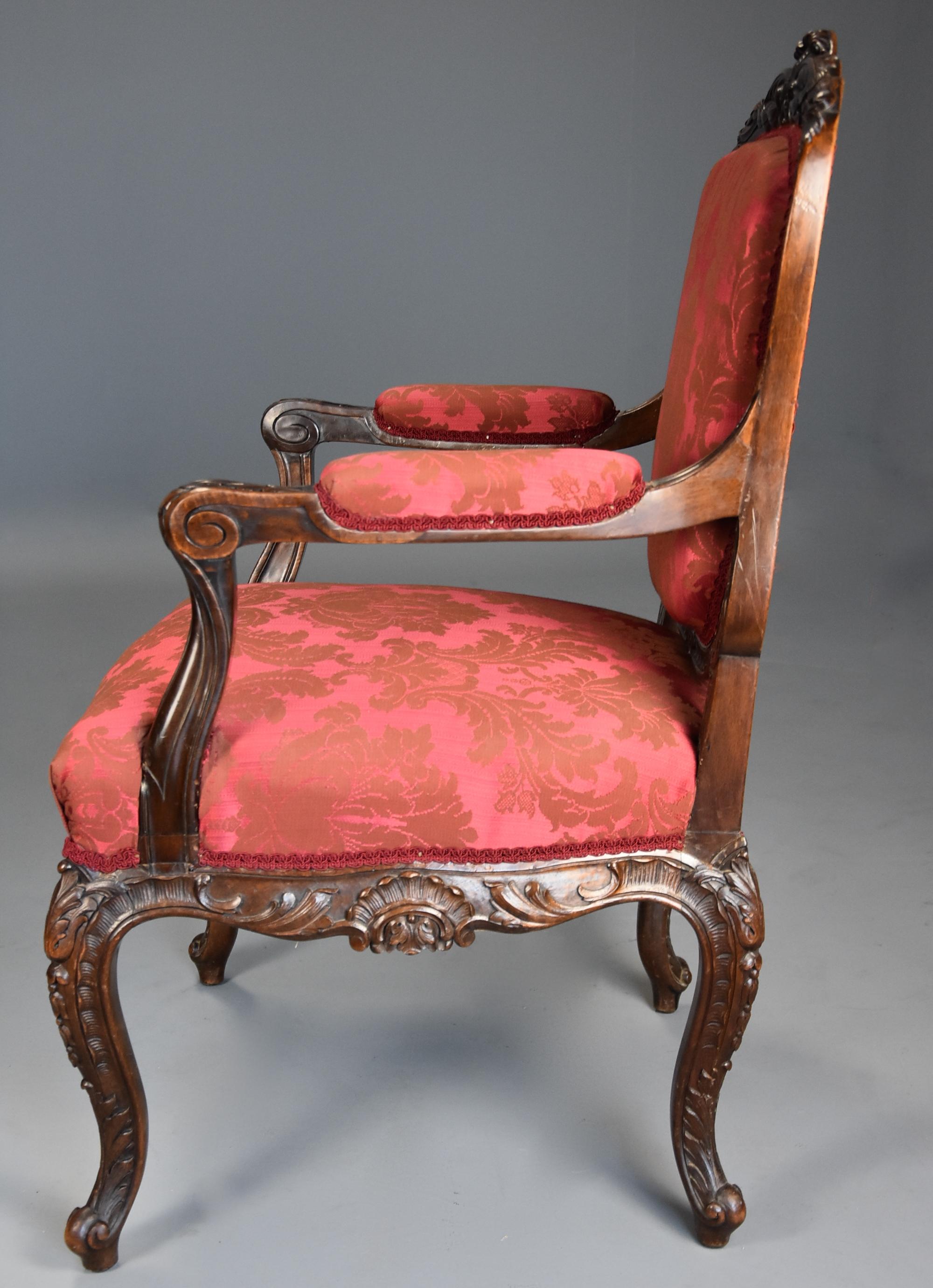 Pair of Fine Quality French, 19th Century Walnut Fauteuils or Open Armchairs 9