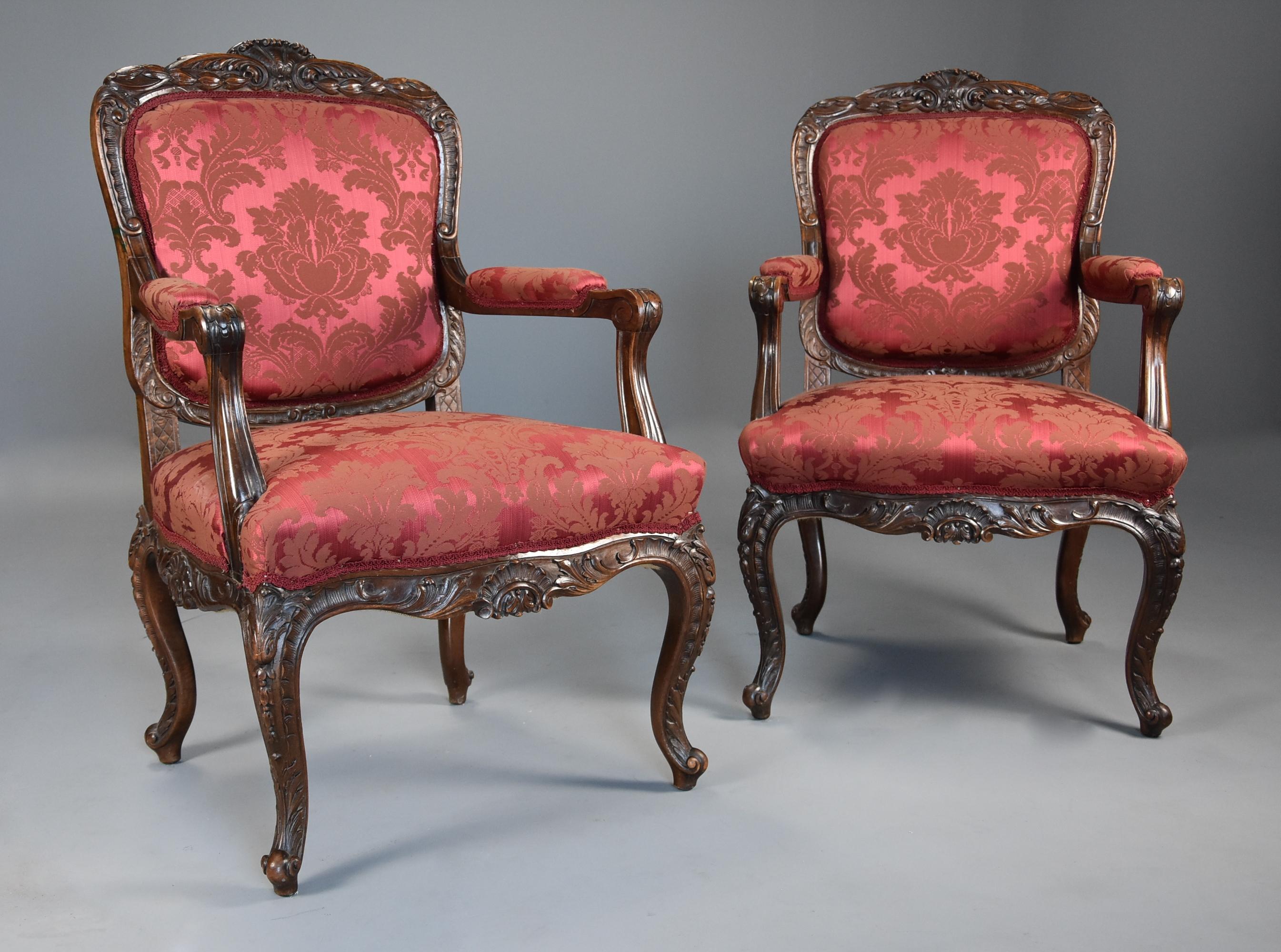 Pair of Fine Quality French, 19th Century Walnut Fauteuils or Open Armchairs In Good Condition In Suffolk, GB