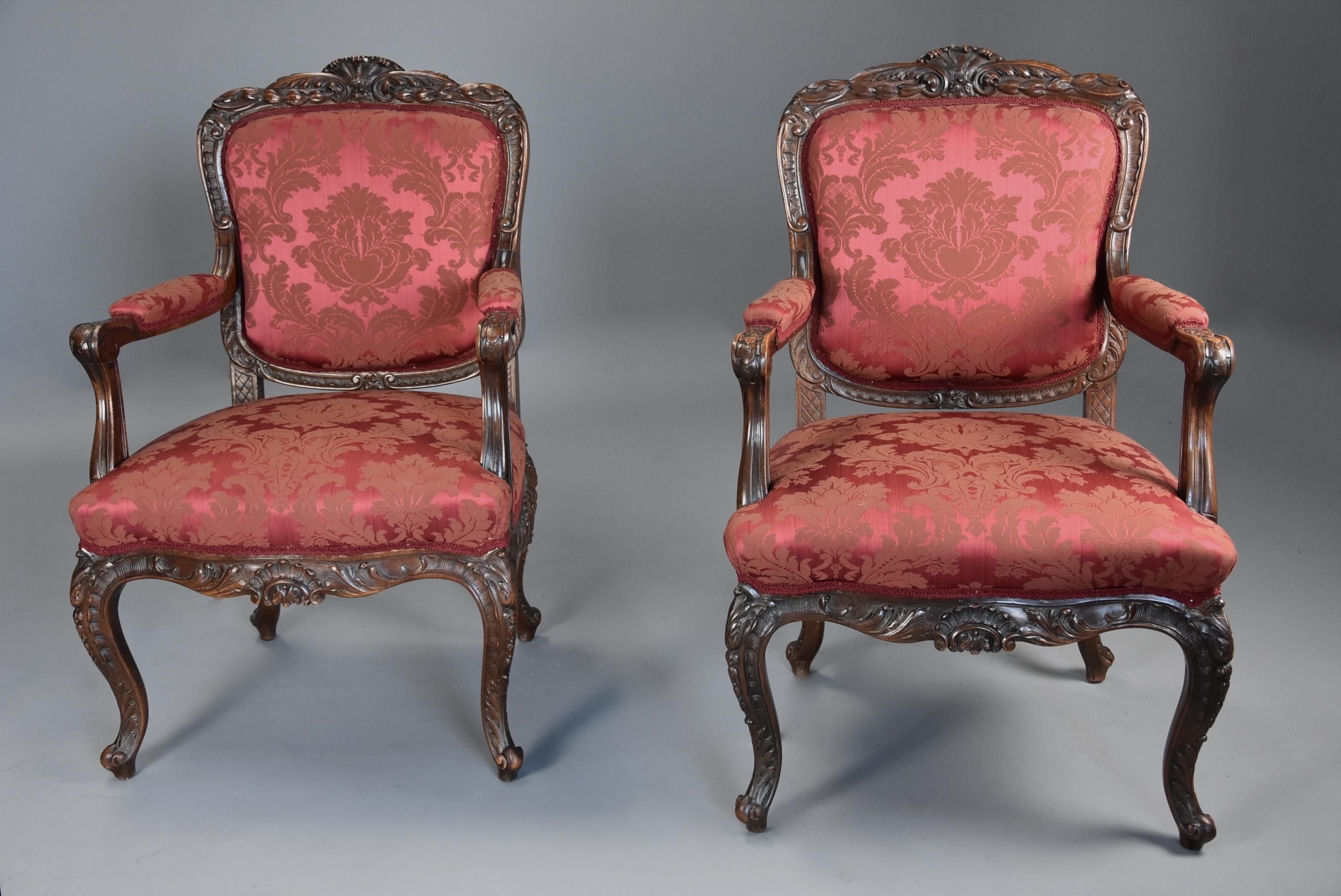 Pair of Fine Quality French, 19th Century Walnut Fauteuils or Open Armchairs 2