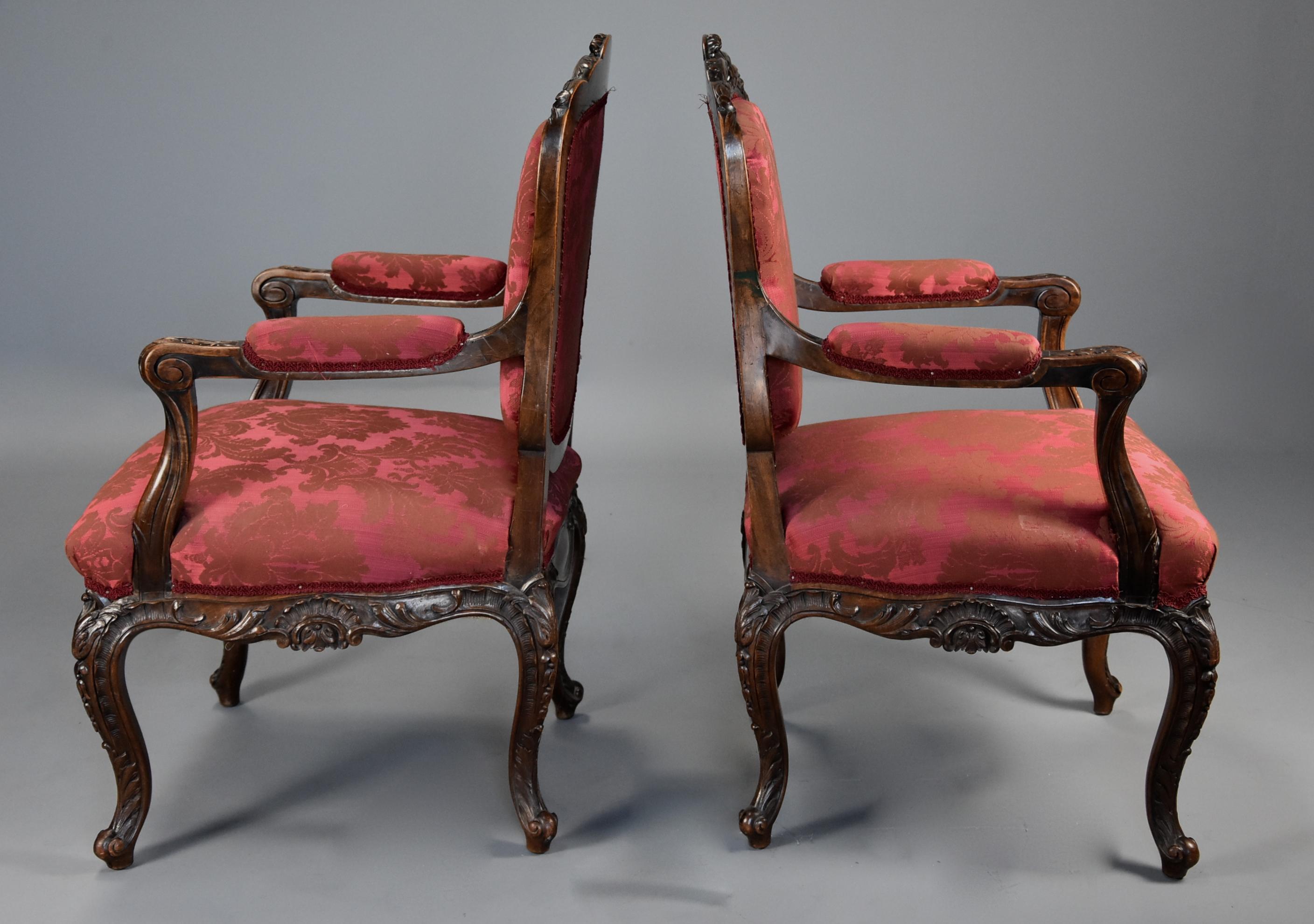 Pair of Fine Quality French, 19th Century Walnut Fauteuils or Open Armchairs 3