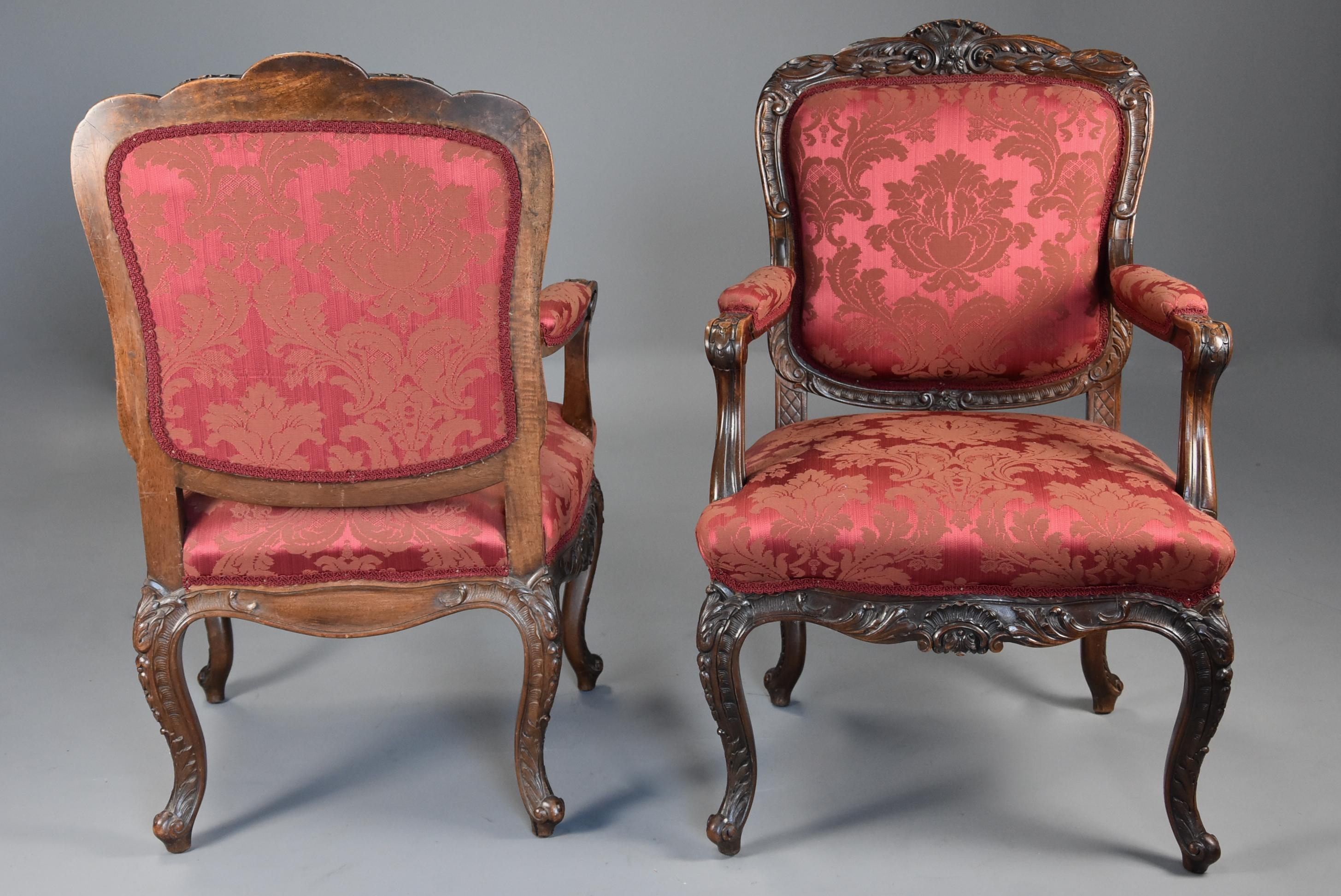 Pair of Fine Quality French, 19th Century Walnut Fauteuils or Open Armchairs 4
