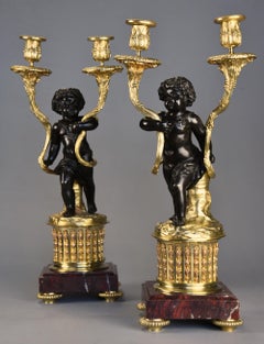 Pair of Fine Quality French Late 19th Century Ormolu and Bronze Candelabra
