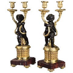 Pair of Fine Quality French Late 19th Century Ormolu and Bronze Candelabra