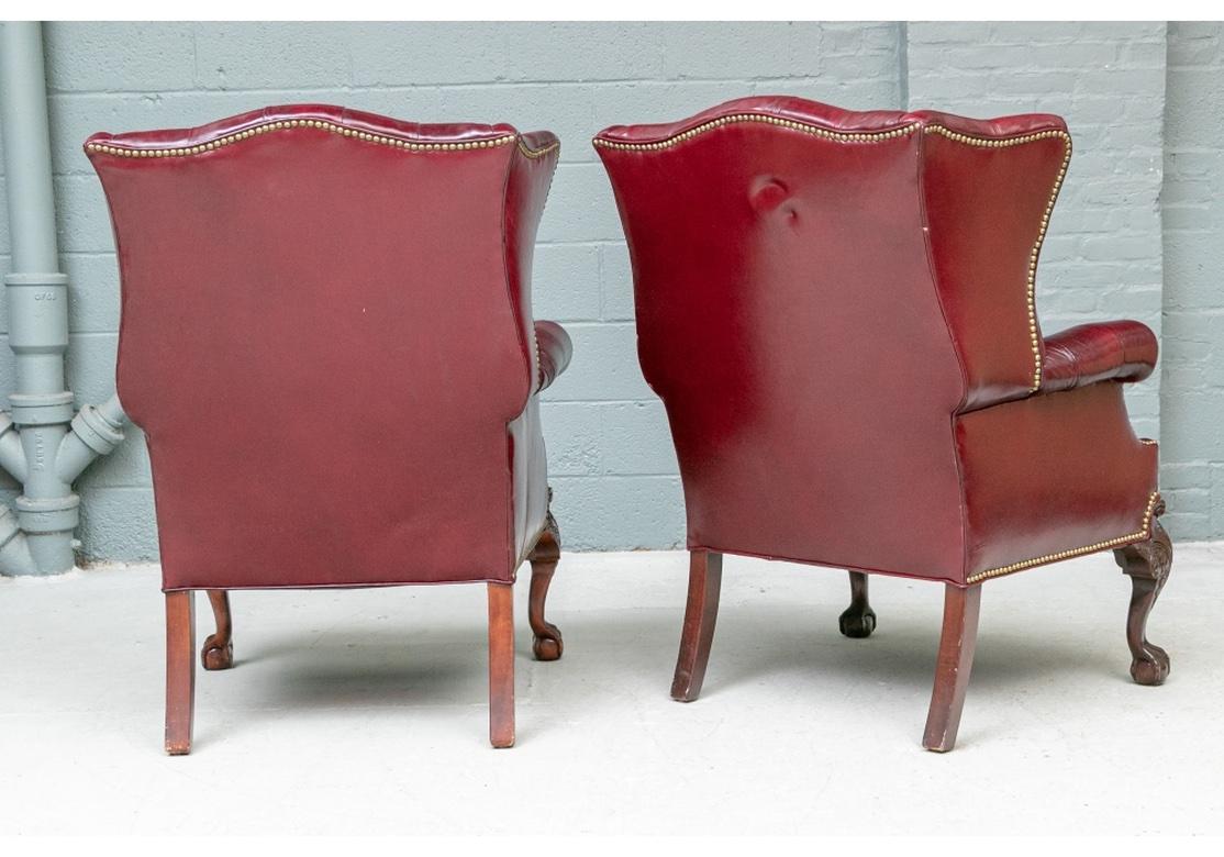 Pair Of Fine Quality Glazed Oxblood Leather Wing Chairs 5