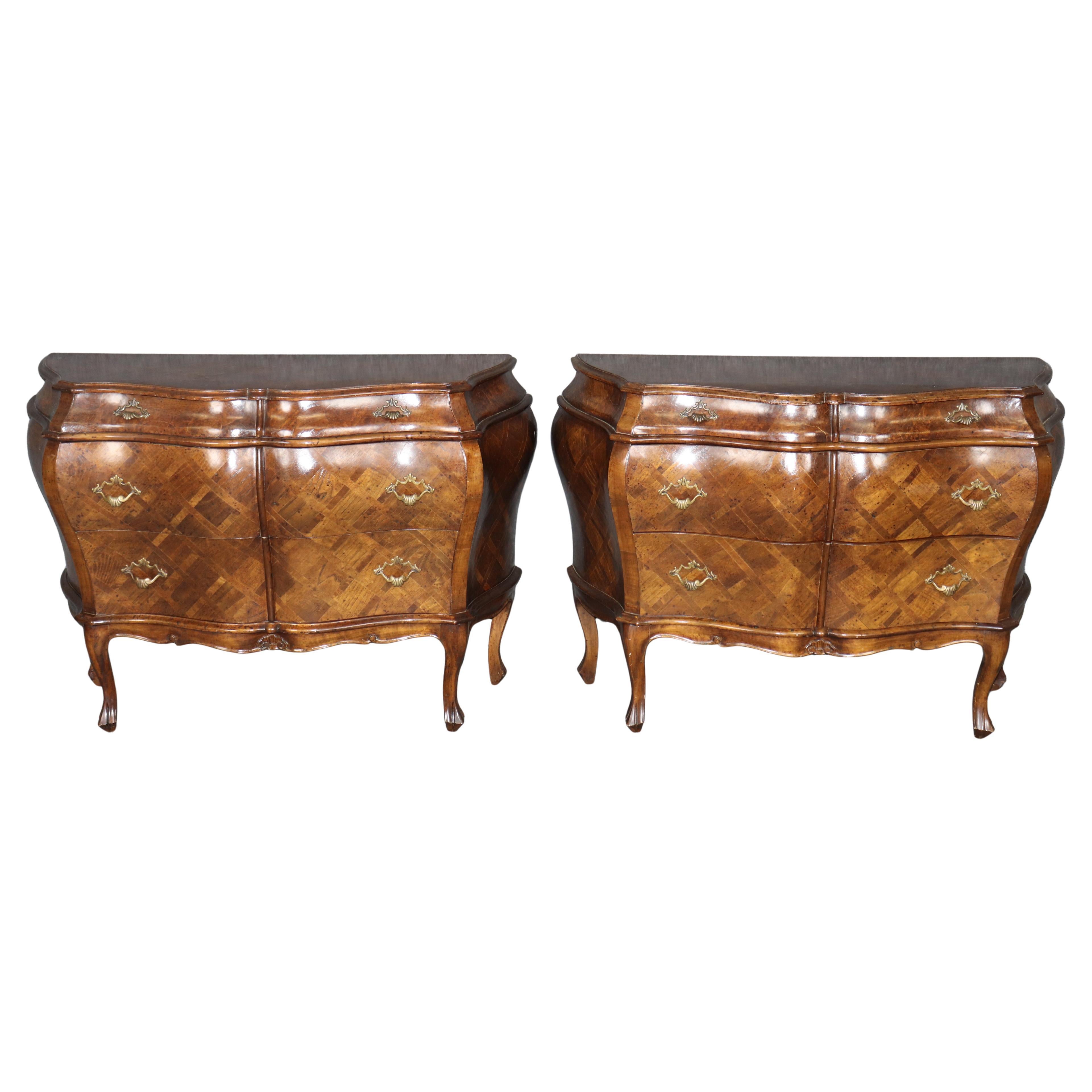 Pair of Fine Quality Italian-Made Olivewood Marquetry Three Drawer Commodes For Sale