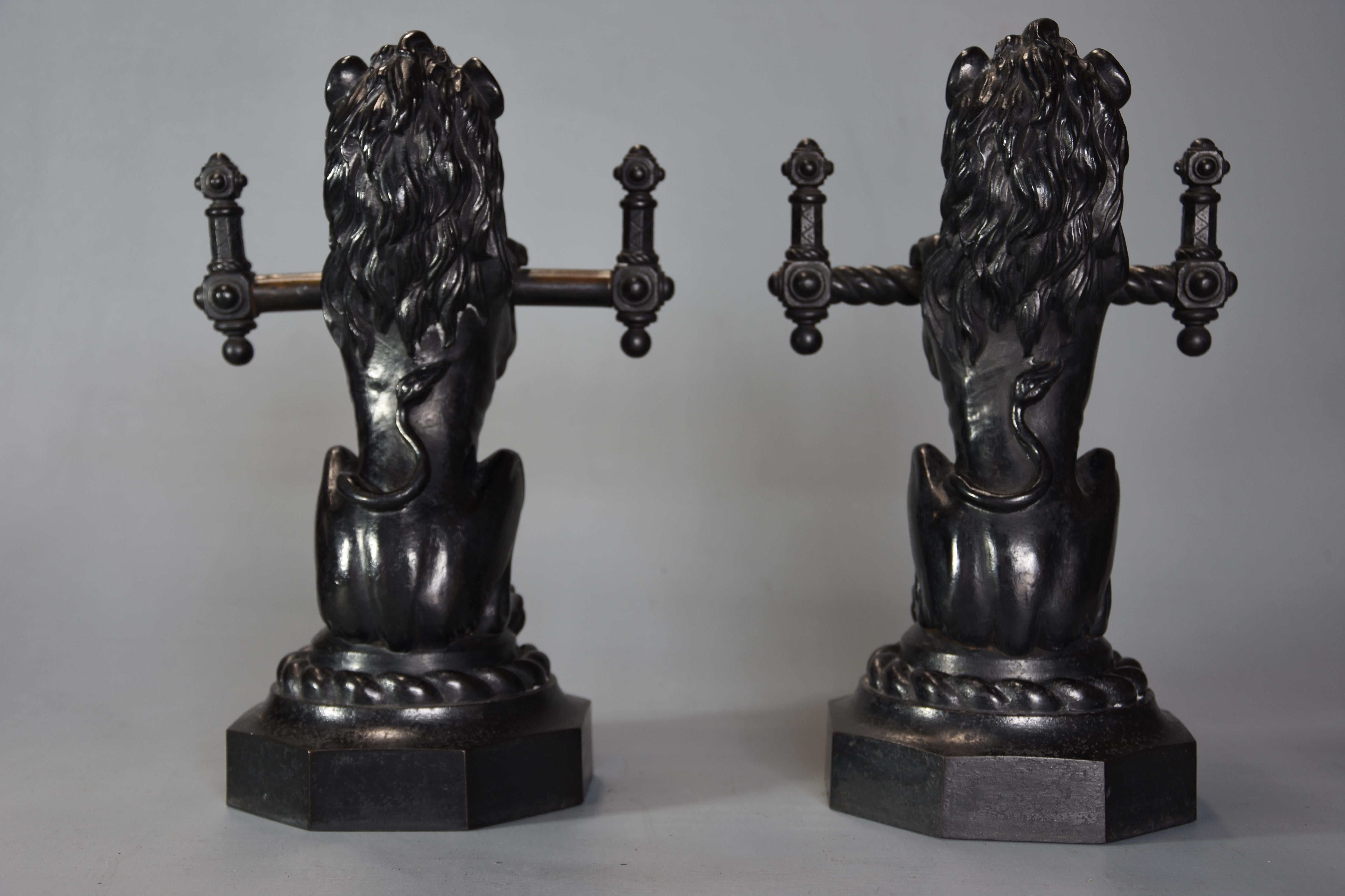 Pair of Fine Quality Late 19th Century Cast Iron Fire Dogs in the Form of Lions 5