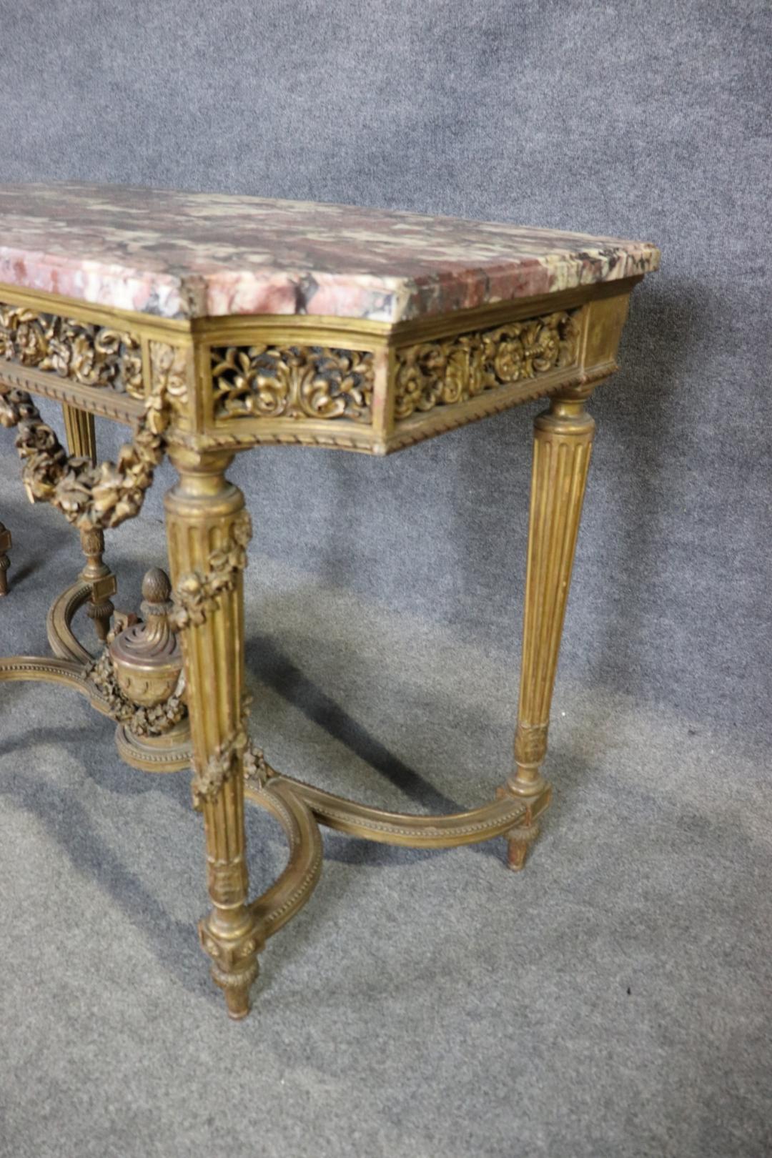 Pair of Fine Quality Marble Top Giltwood Louis XVI Console Tables Circa 1870 For Sale 12