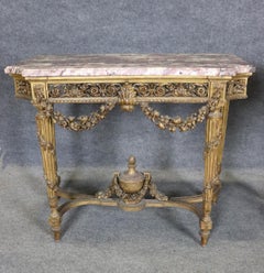 Paar hochwertige Konsolentische aus Giltwood mit Marmorplatte im Stil von Louis XVI CIRCA 1870