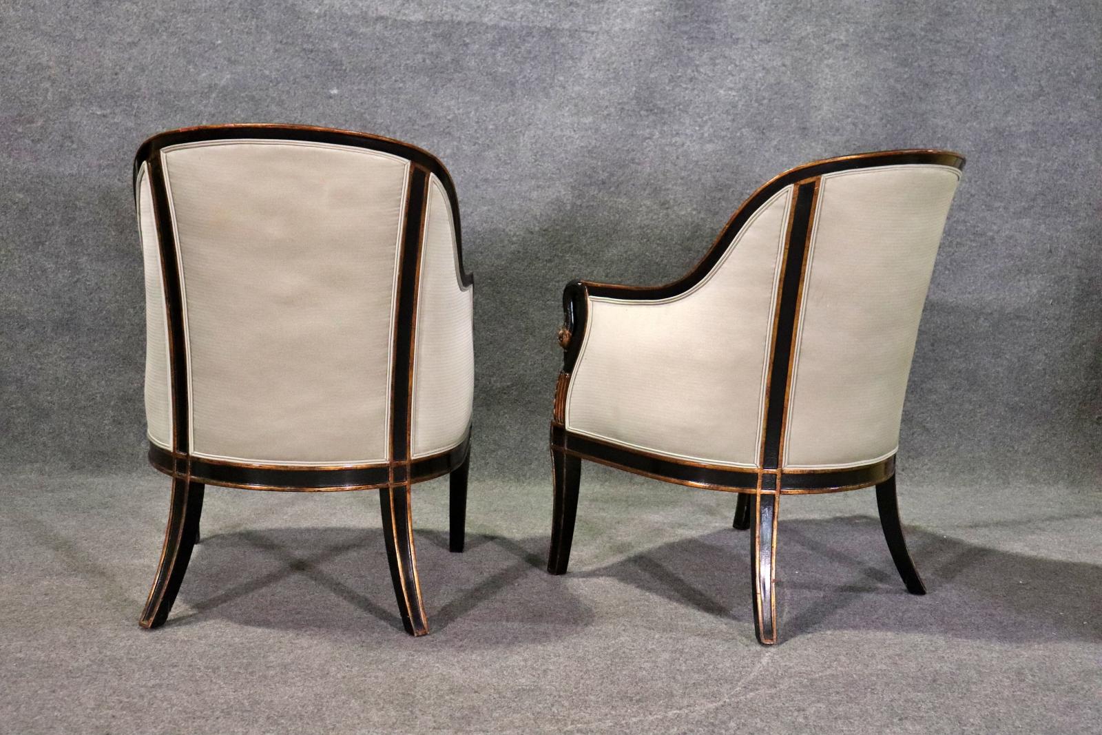 French Pair of Fine Quality Swan Carved Neoclassical Bergere Club Chairs  