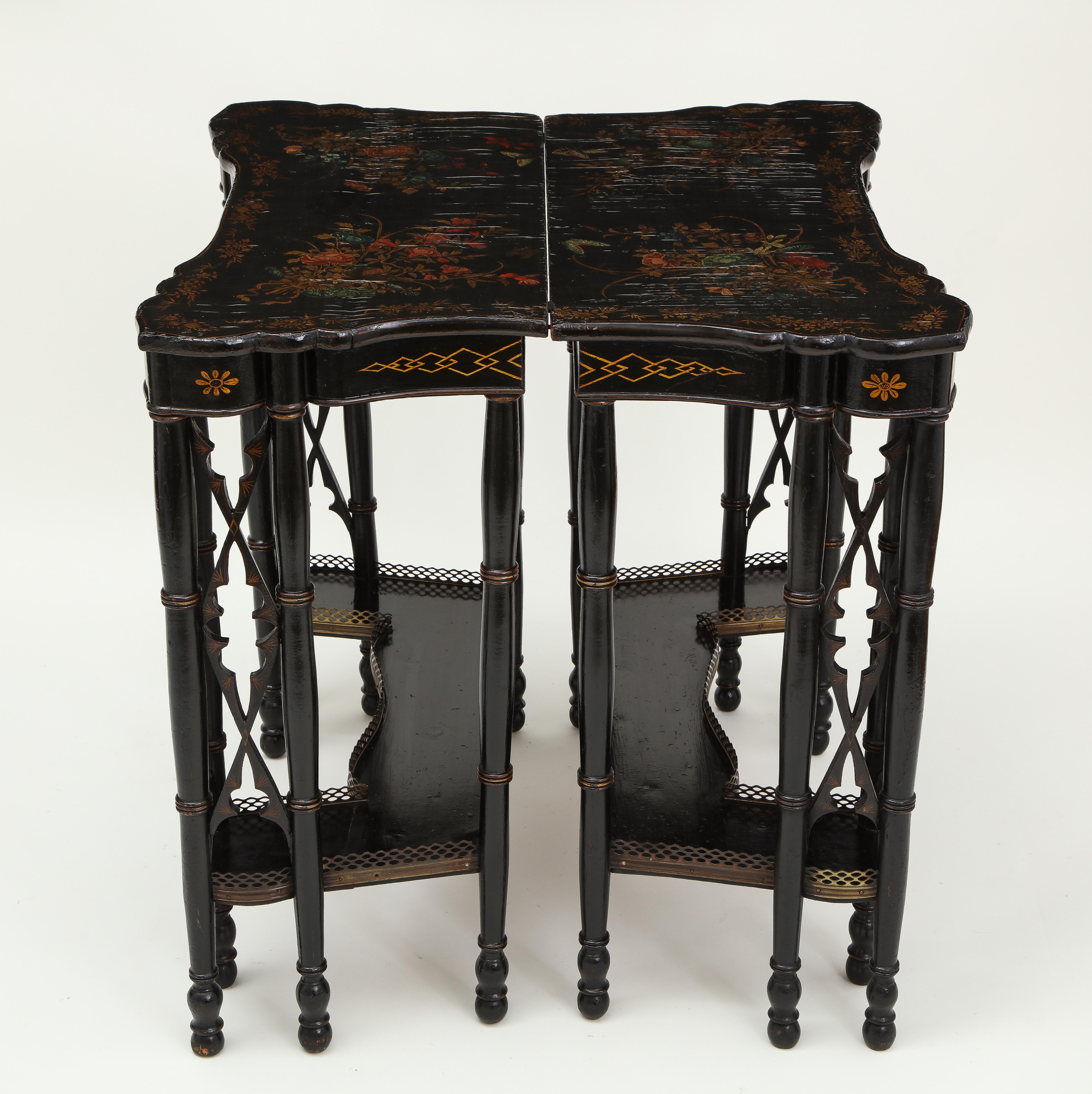 Pair of Fine Regency Black Painted and Chinese Lacquer Side Tables 3