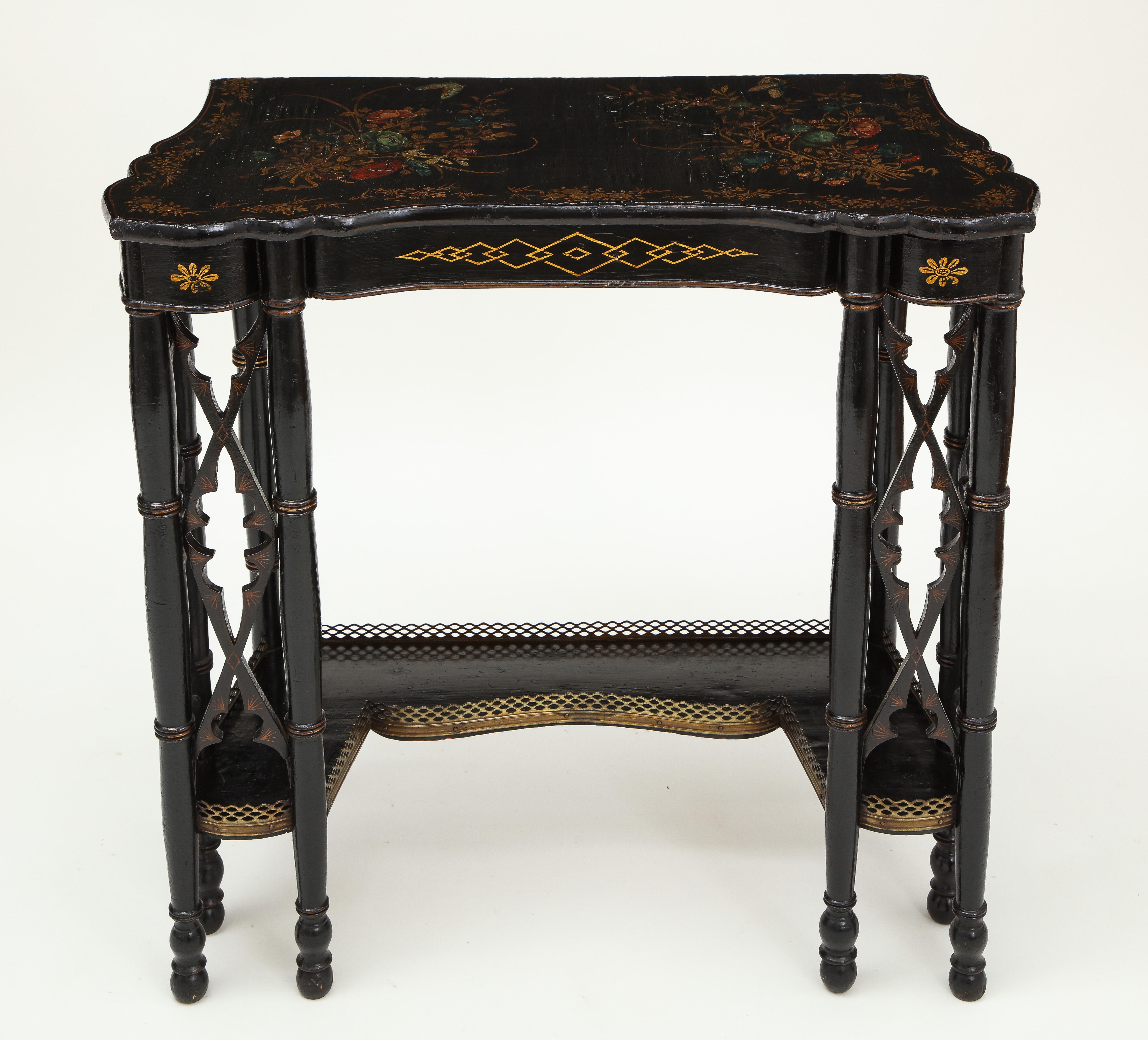 Chinoiserie Pair of Fine Regency Black Painted and Chinese Lacquer Side Tables