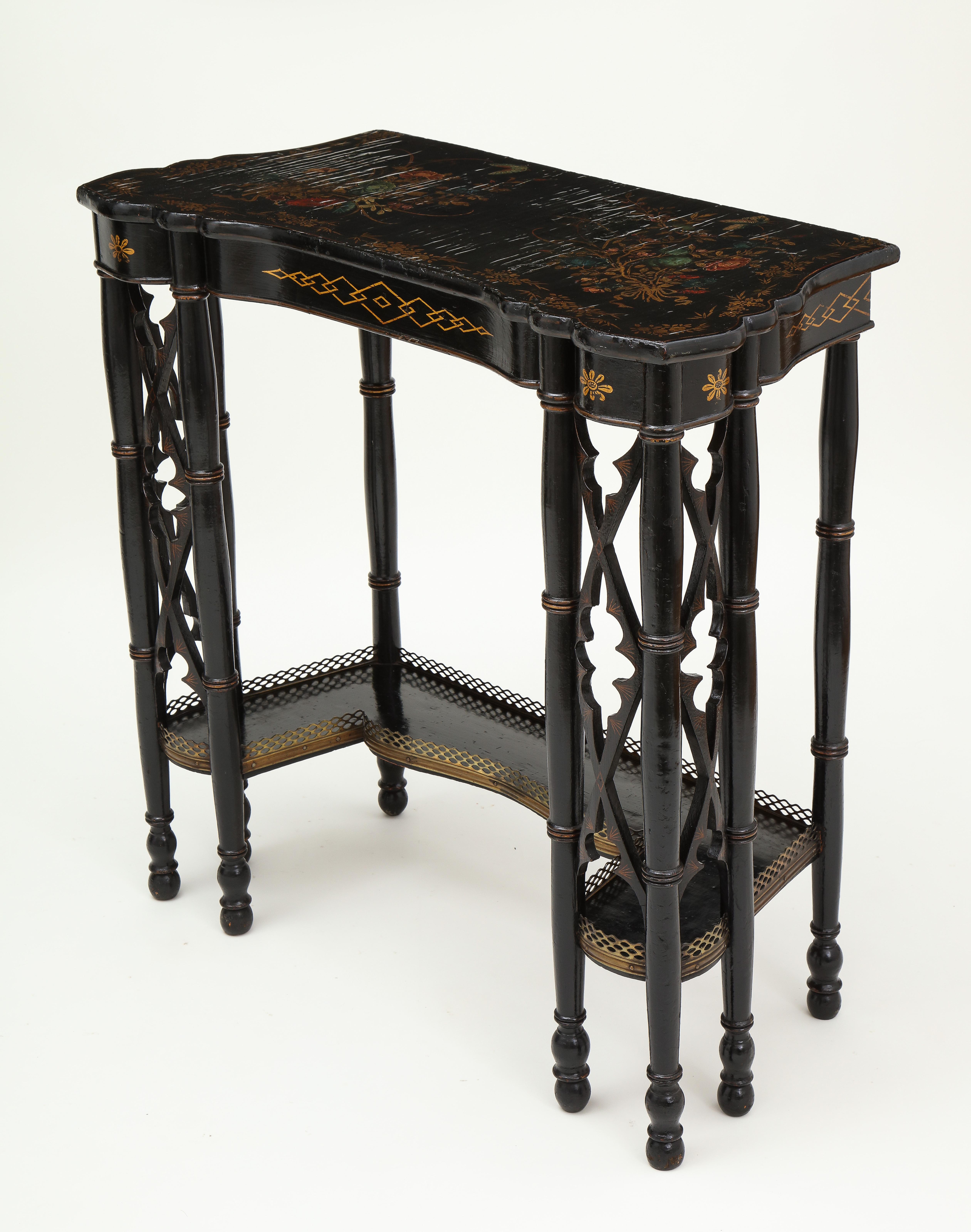 English Pair of Fine Regency Black Painted and Chinese Lacquer Side Tables